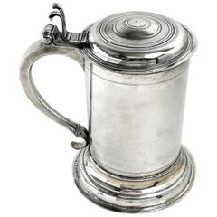 Antique German Silver Lidded Tankard / Beer Mug Berlin c 1700 early 18th century