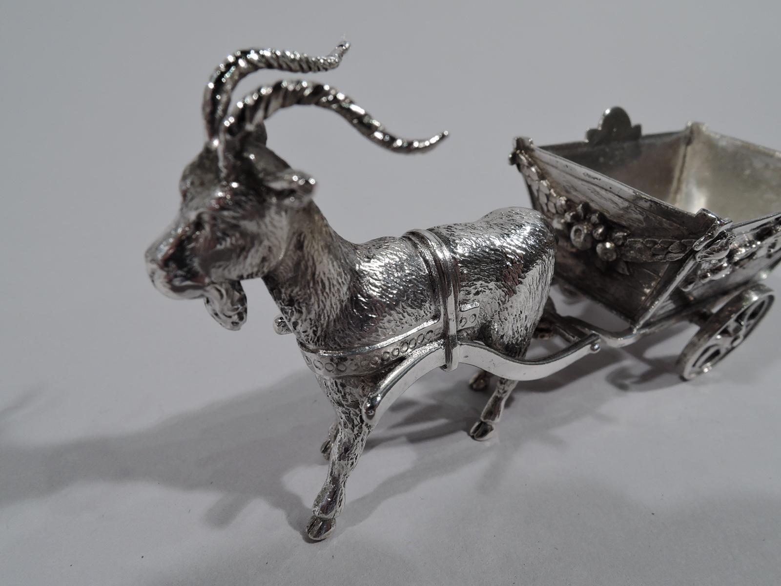 Antique German Silver Miniature Goat-Harnessed Country Cart In Excellent Condition In New York, NY