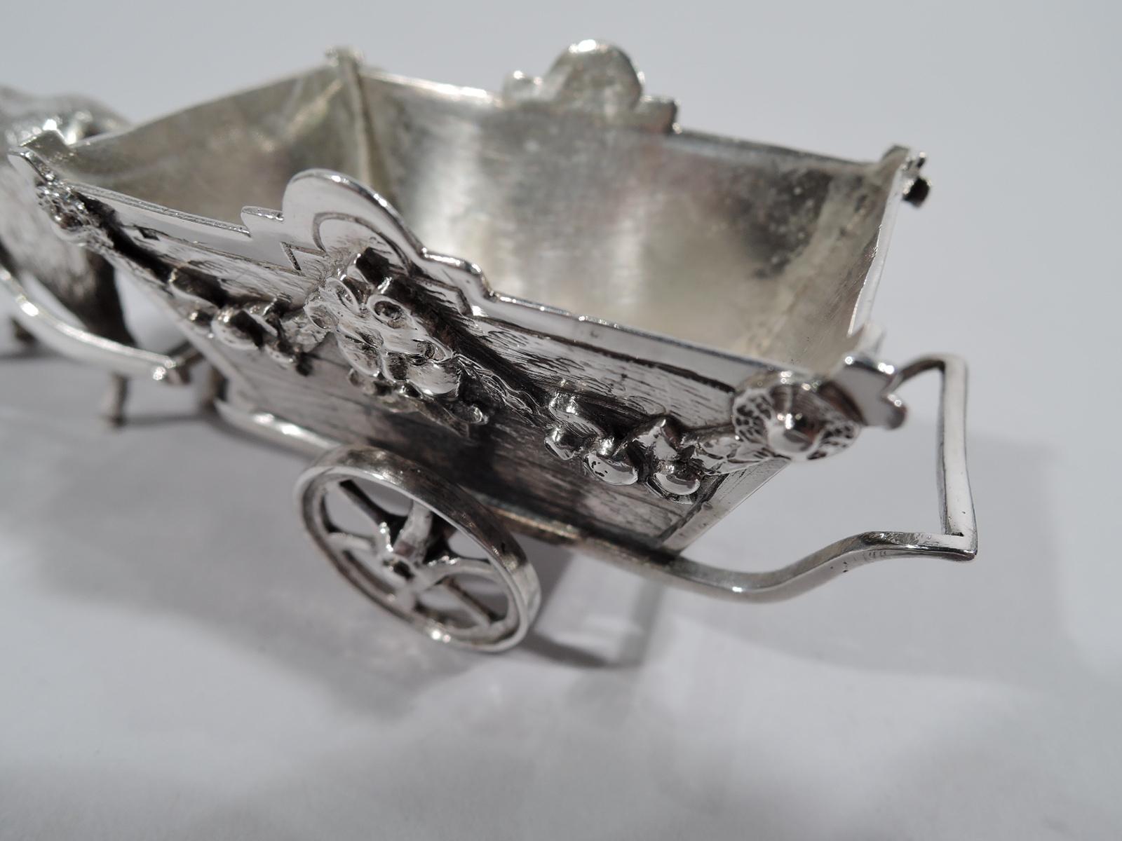20th Century Antique German Silver Miniature Goat-Harnessed Country Cart
