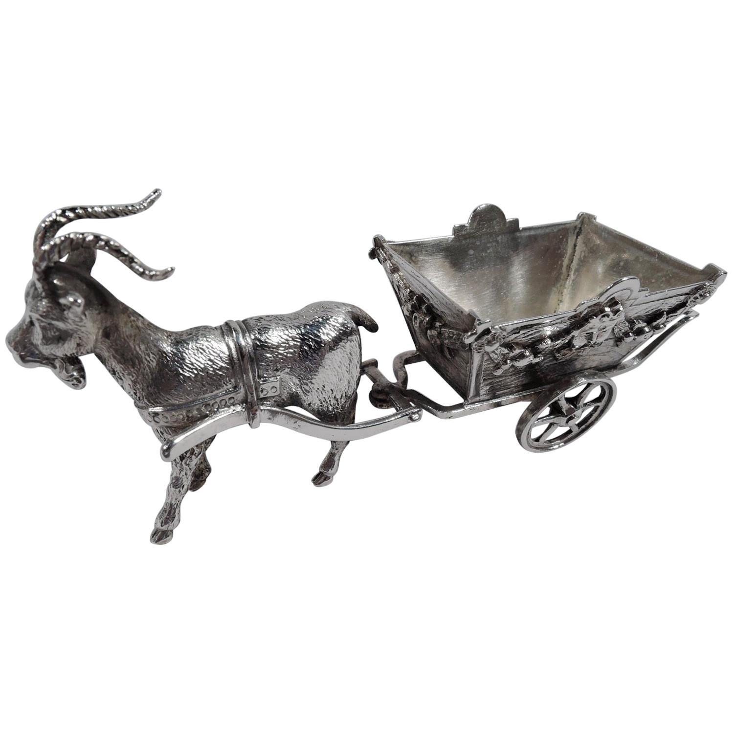 Antique German Silver Miniature Goat-Harnessed Country Cart