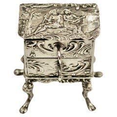 Antique German Silver Miniature Sideboard With 2 Movable Drawers Simon Rosenau