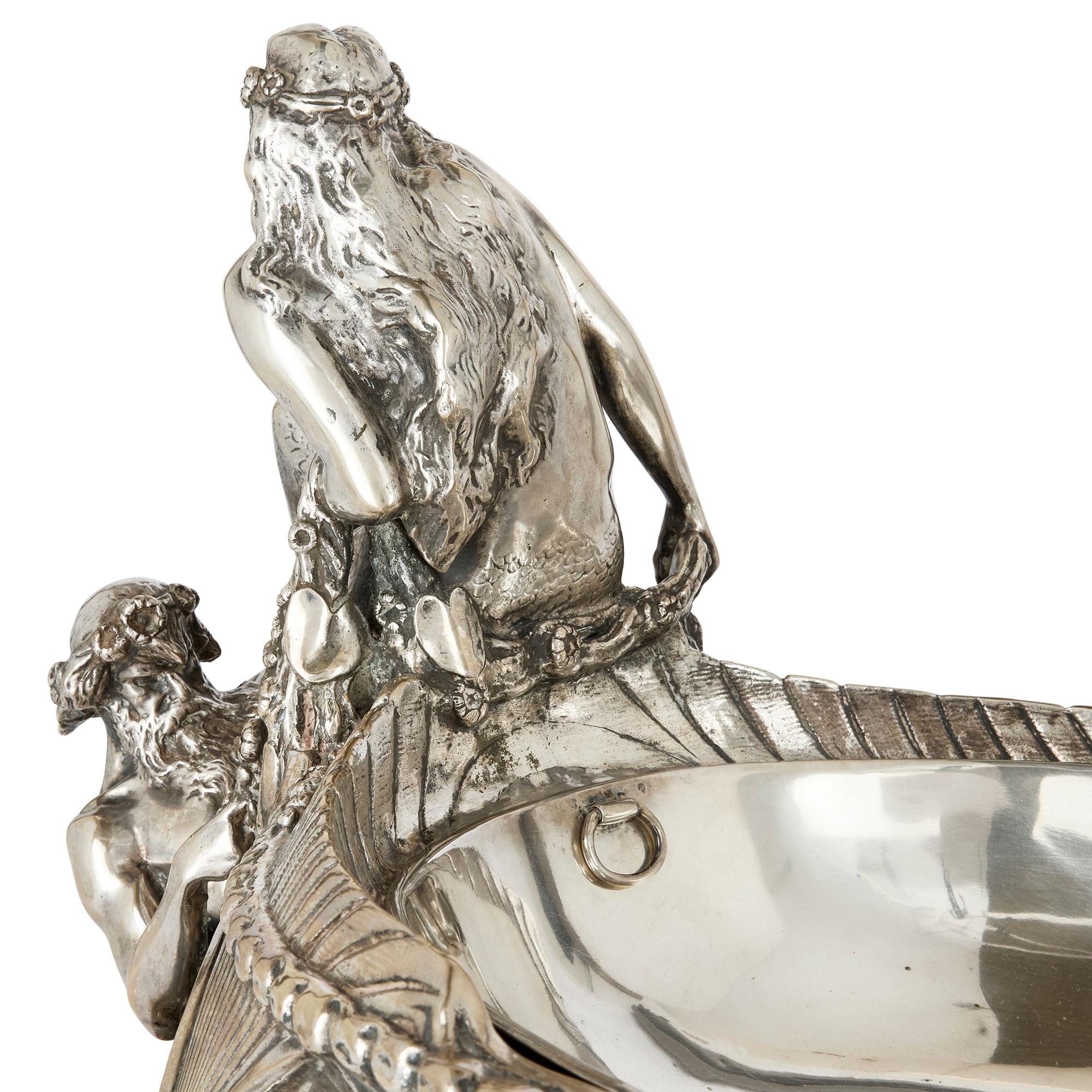 XX secolo Antique Mirror tedesco d'argento Art Nouveau Centrotavola Marin Hermann Gladenbeck in vendita