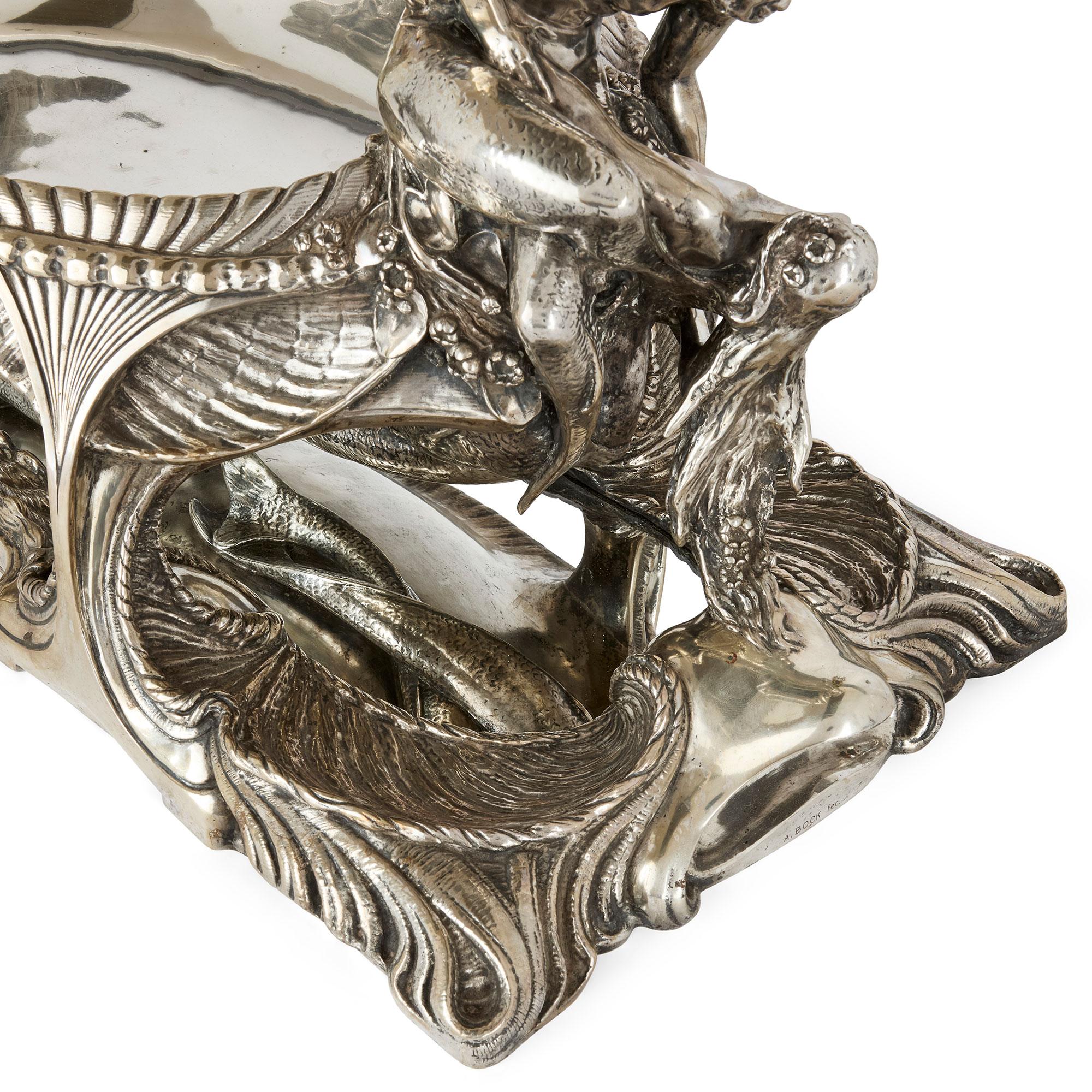 Argento Antique Mirror tedesco d'argento Art Nouveau Centrotavola Marin Hermann Gladenbeck in vendita