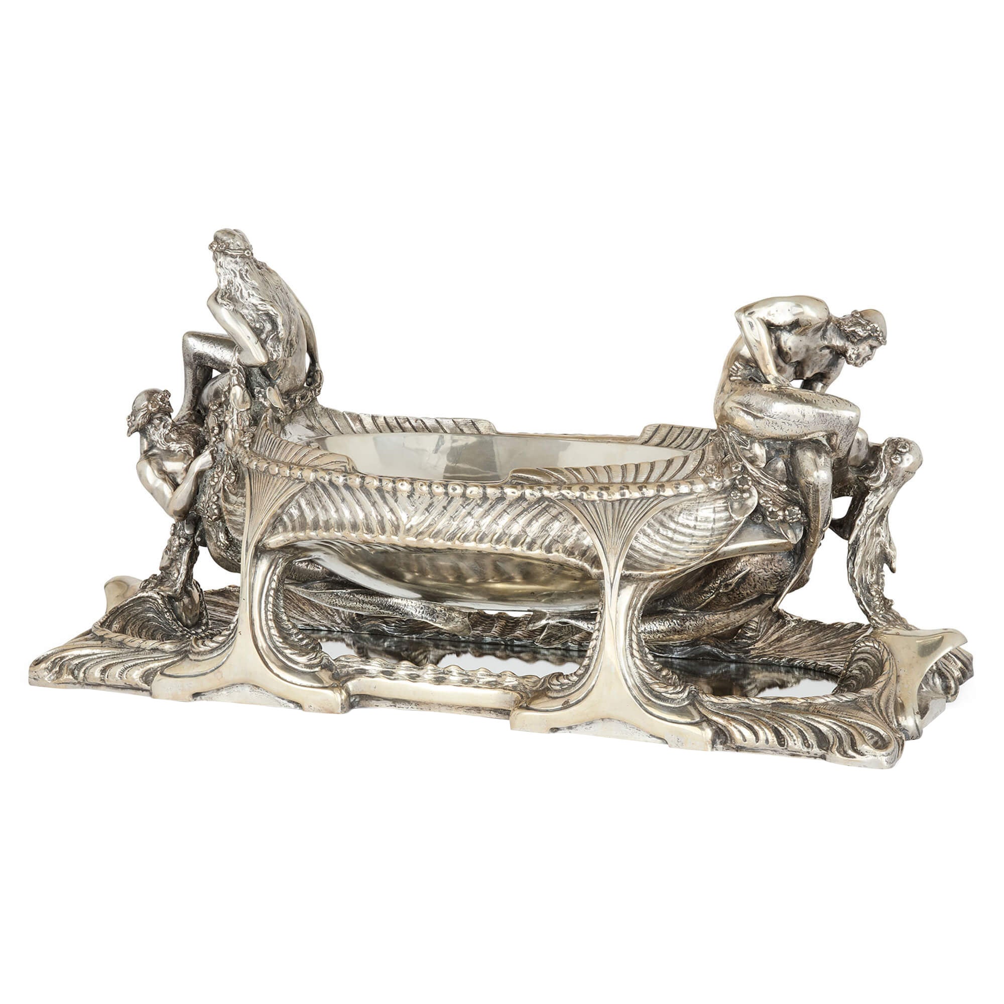 Antiker deutscher Silberspiegel Jugendstil Marine Tafelaufsatz Hermann Gladenbeck