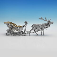 Antique German Silver Model of a Reindeer and Sleigh, Circa 1910