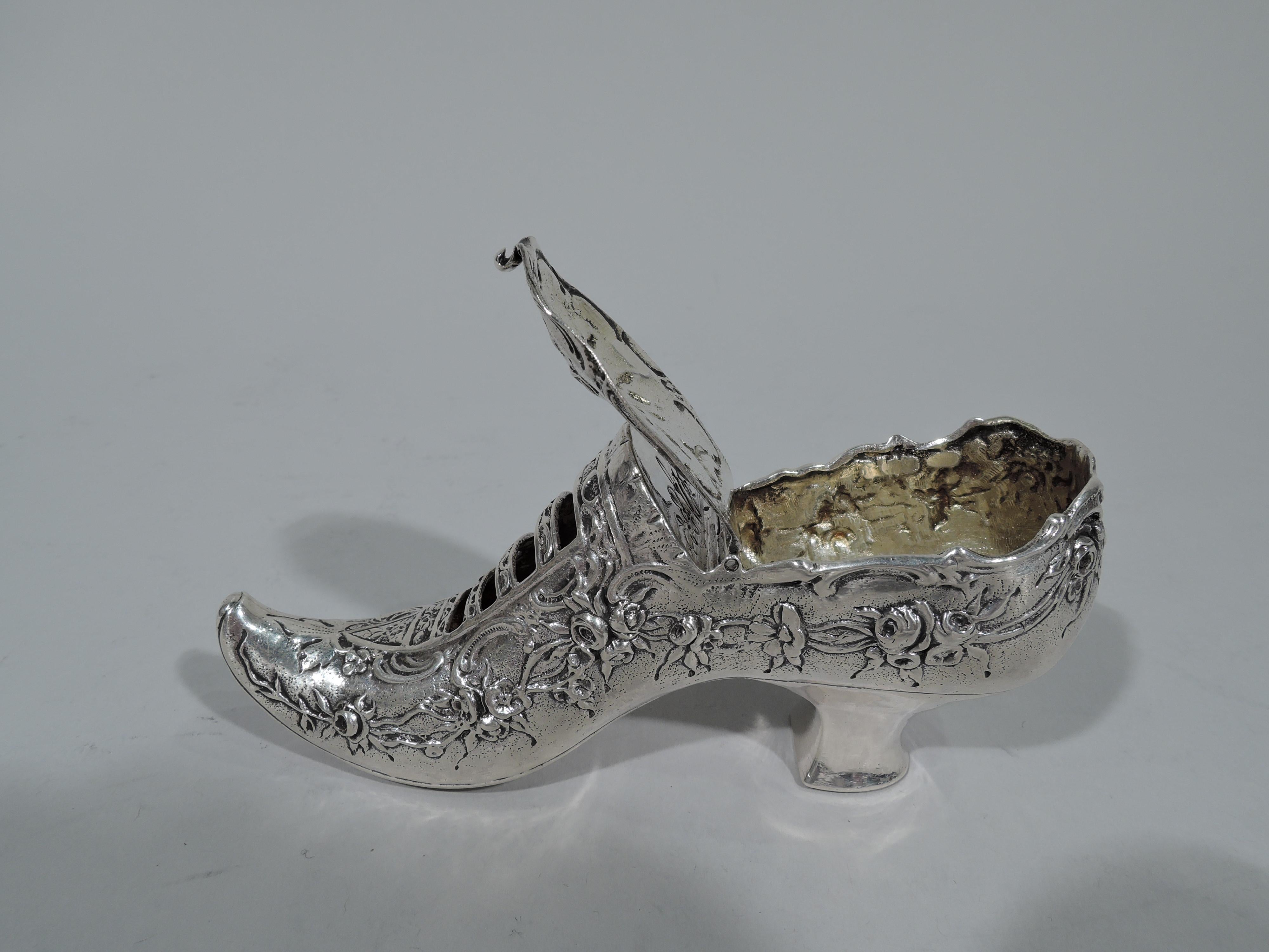 Edwardian Antique German Silver Novelty Rococo Elf Shoe Trinket Box