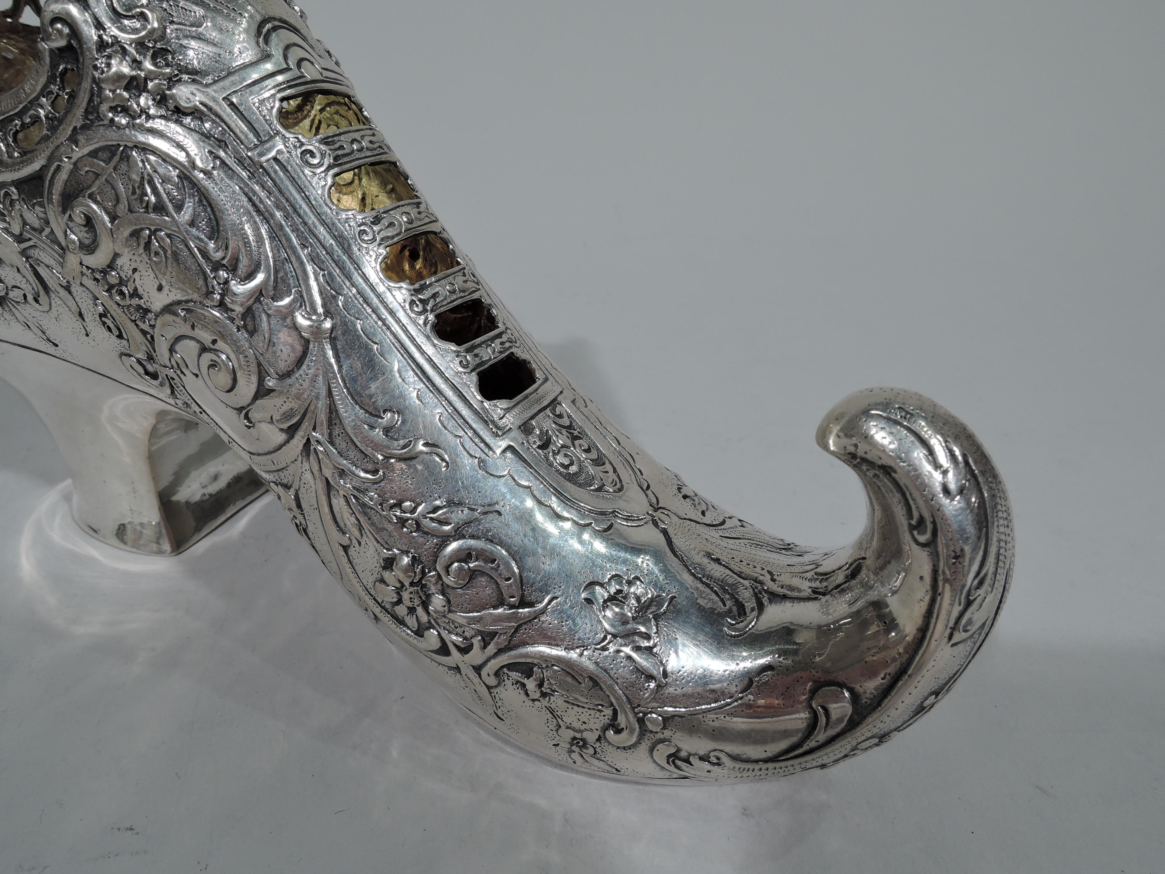 Antiker deutscher Silberschuh mit elfenbeinfarbener Zehe und Fantasie (20. Jahrhundert)