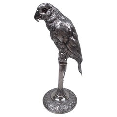 Antique German Silver Perched Parrot Bird Box by Neresheimer