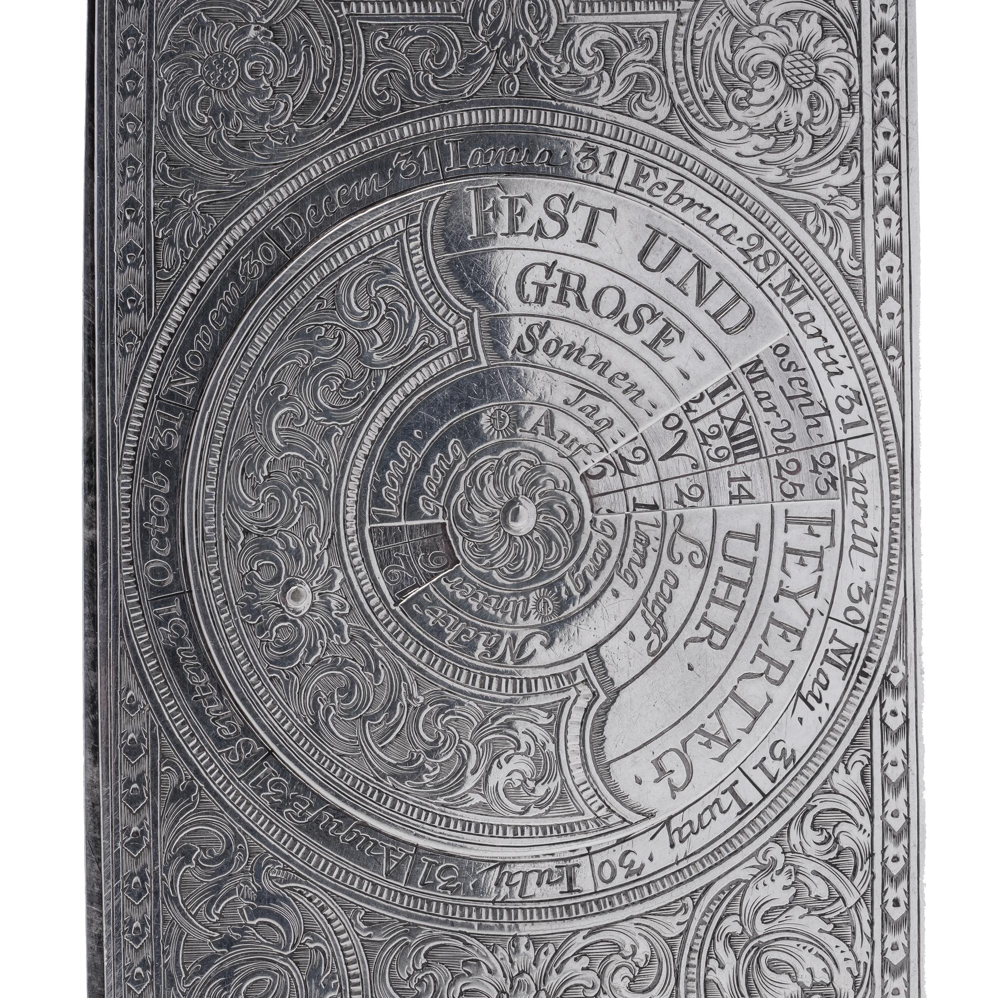 18th Century Antique German Silver Perpetual Calendar For Sale