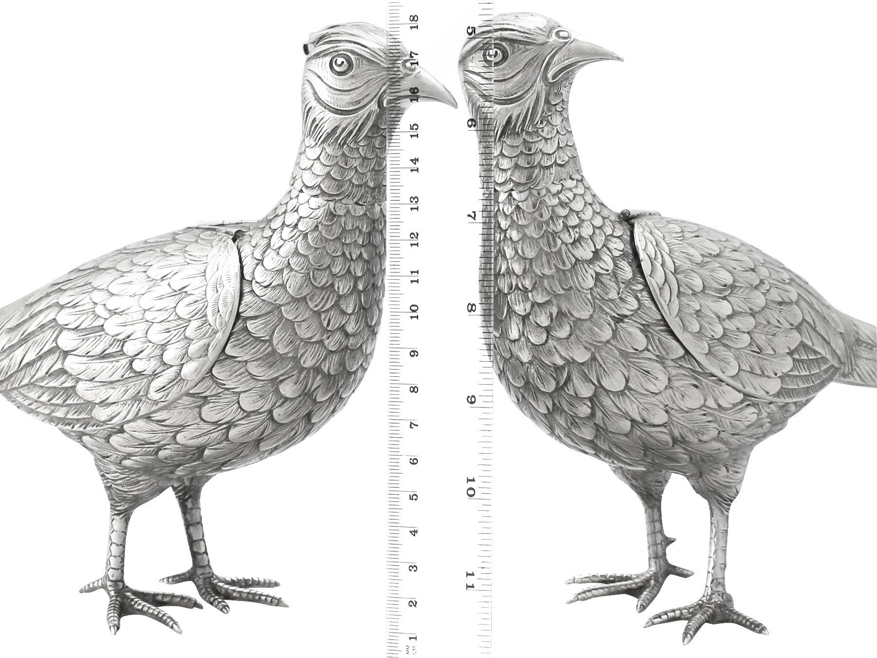 Antique German Silver Pheasant Sugar Boxes, Circa 1900 In Excellent Condition In Jesmond, Newcastle Upon Tyne