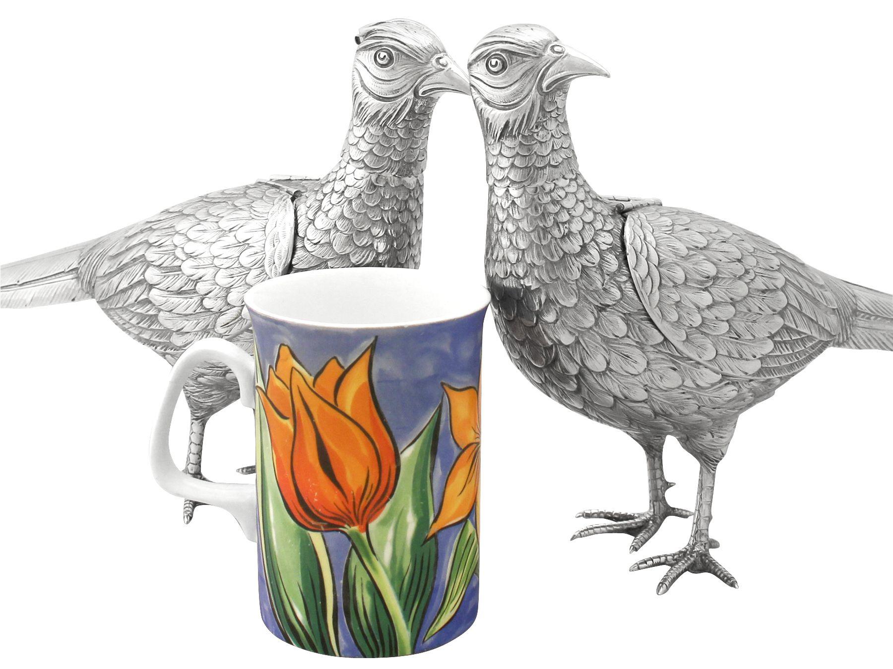 Early 20th Century Antique German Silver Pheasant Sugar Boxes, Circa 1900