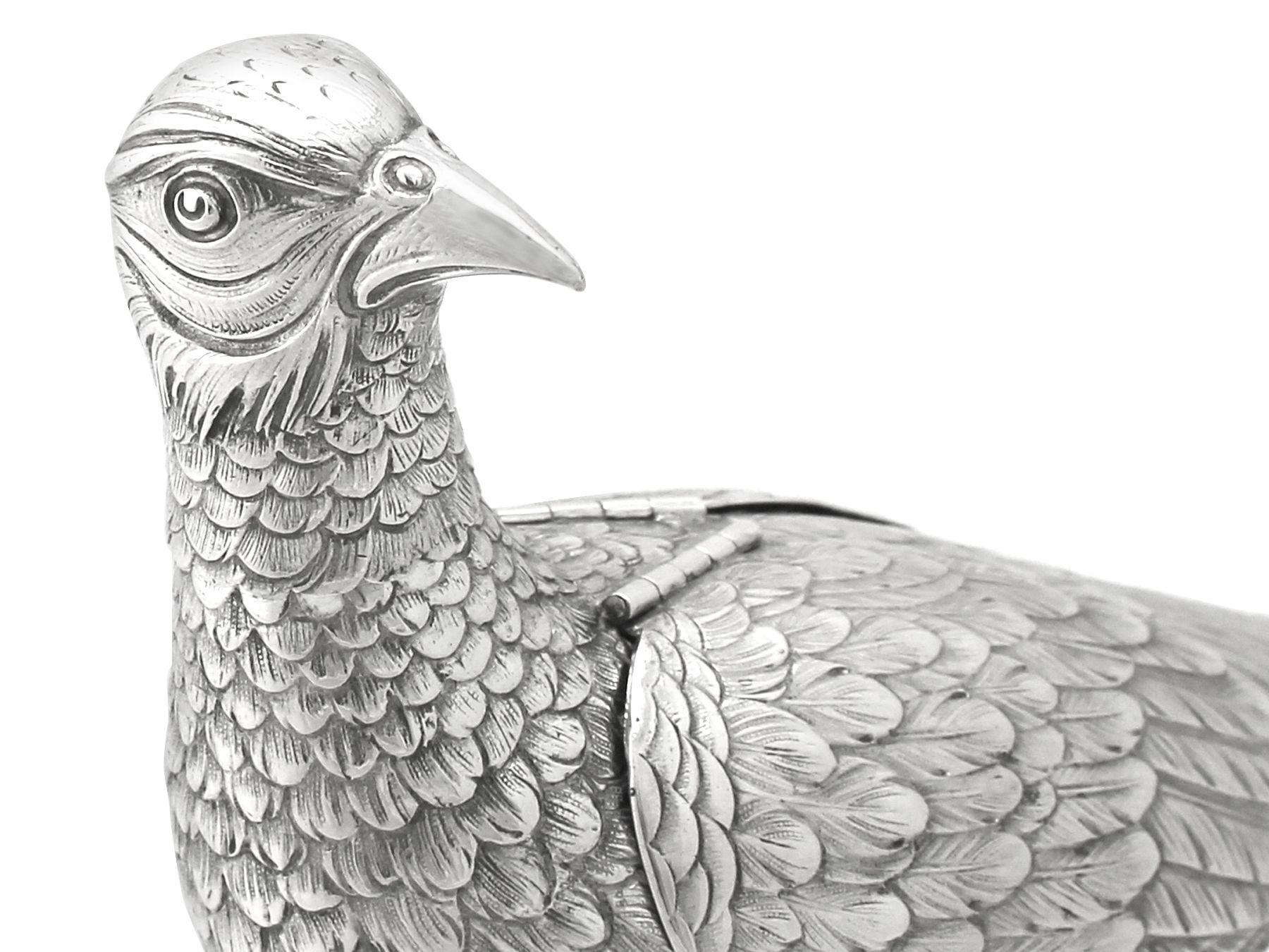 Antique German Silver Pheasant Sugar Boxes, Circa 1900 2