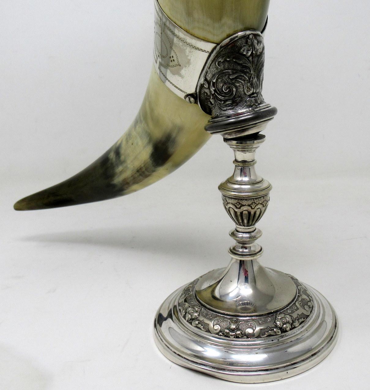 Antique German Silver Plated Cow Horn Drinking Vessel Beer Stein Centerpiece 7