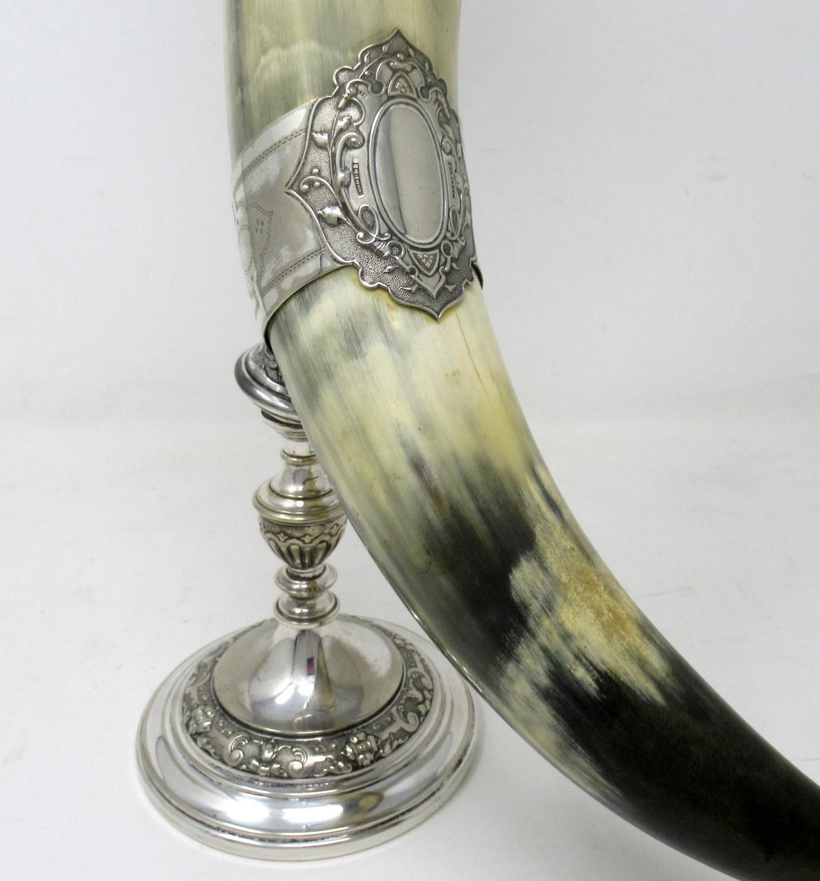 Antique German Silver Plated Cow Horn Drinking Vessel Beer Stein Centerpiece 1