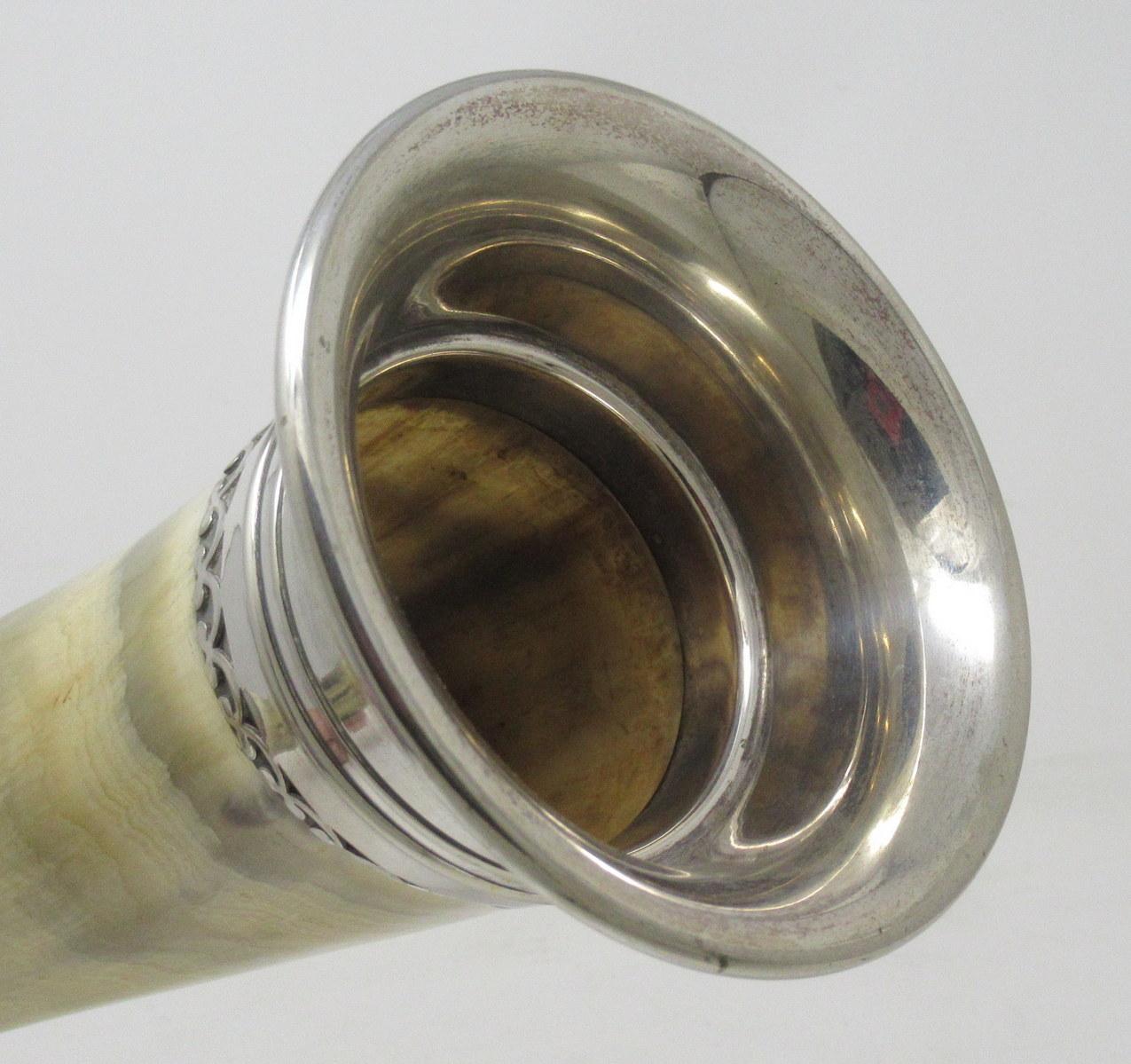 Antique German Silver Plated Cow Horn Drinking Vessel Beer Stein Centerpiece 3