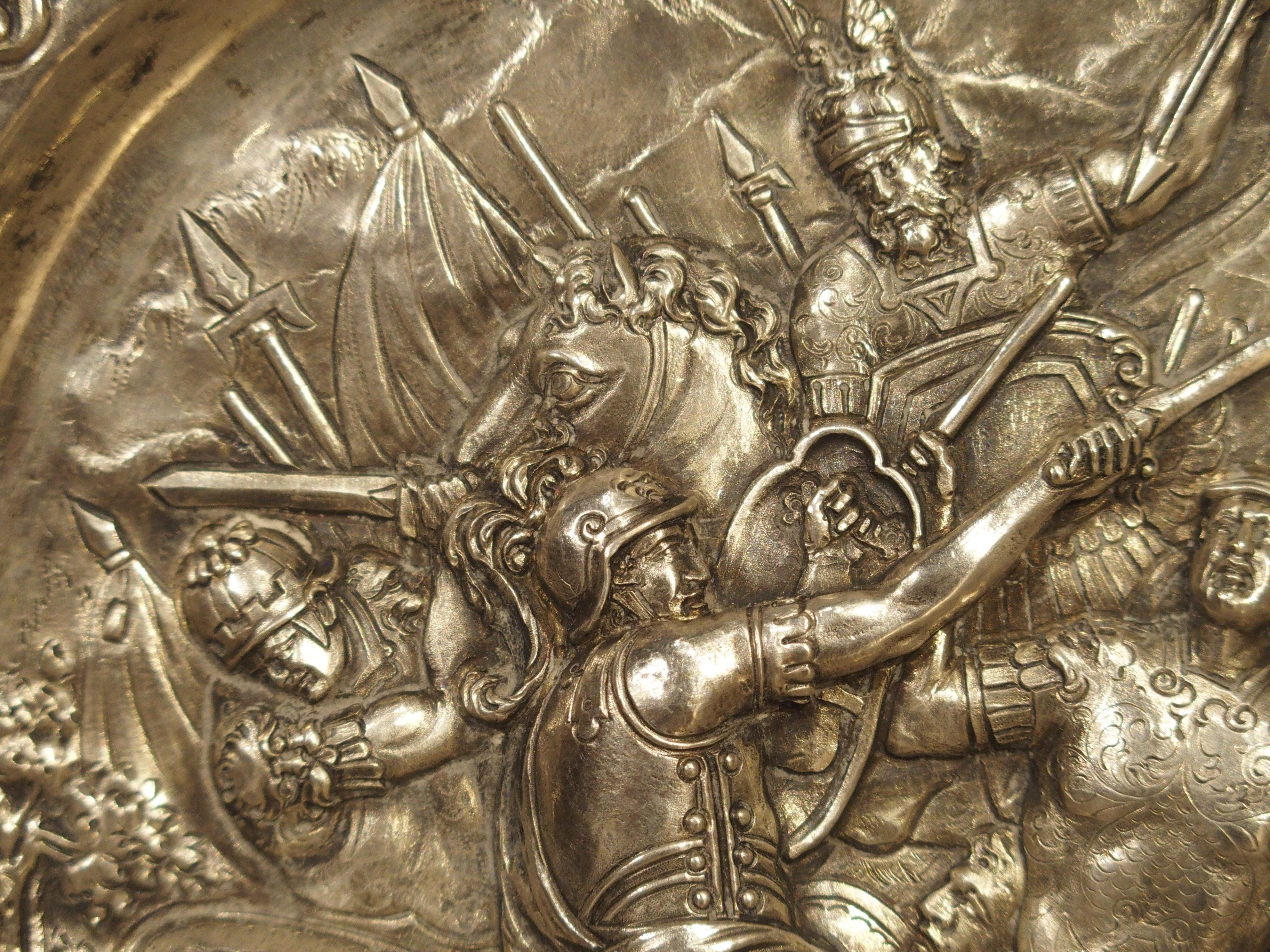 Antique German Silver Repoussé Battle Scene Tray, Circa 1850 For Sale 5