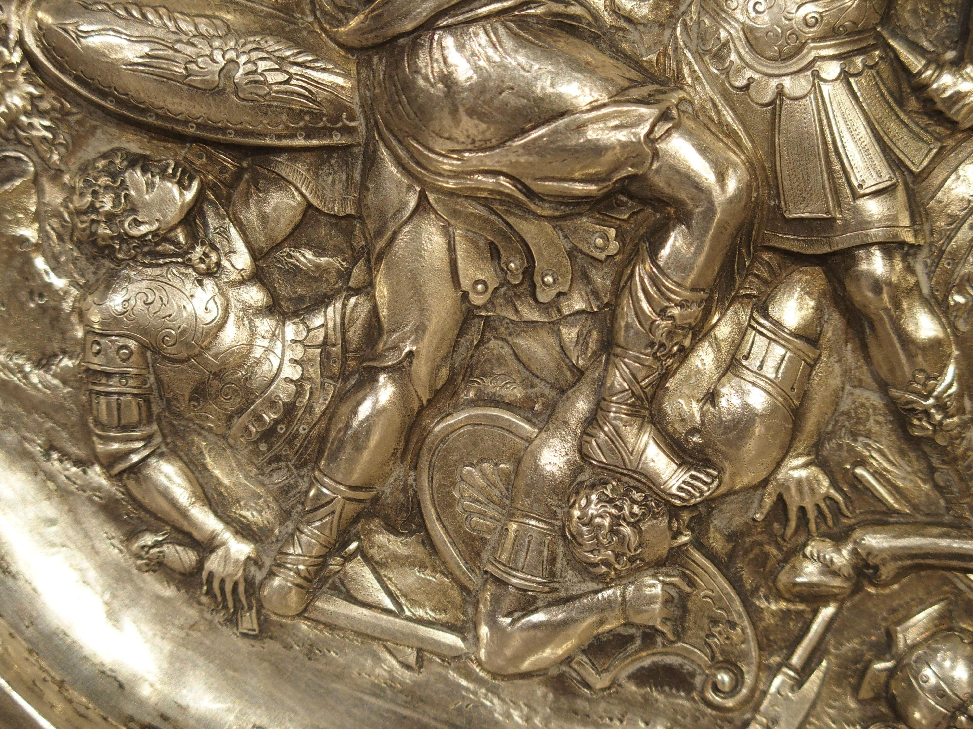Antique German Silver Repoussé Battle Scene Tray, Circa 1850 For Sale 6