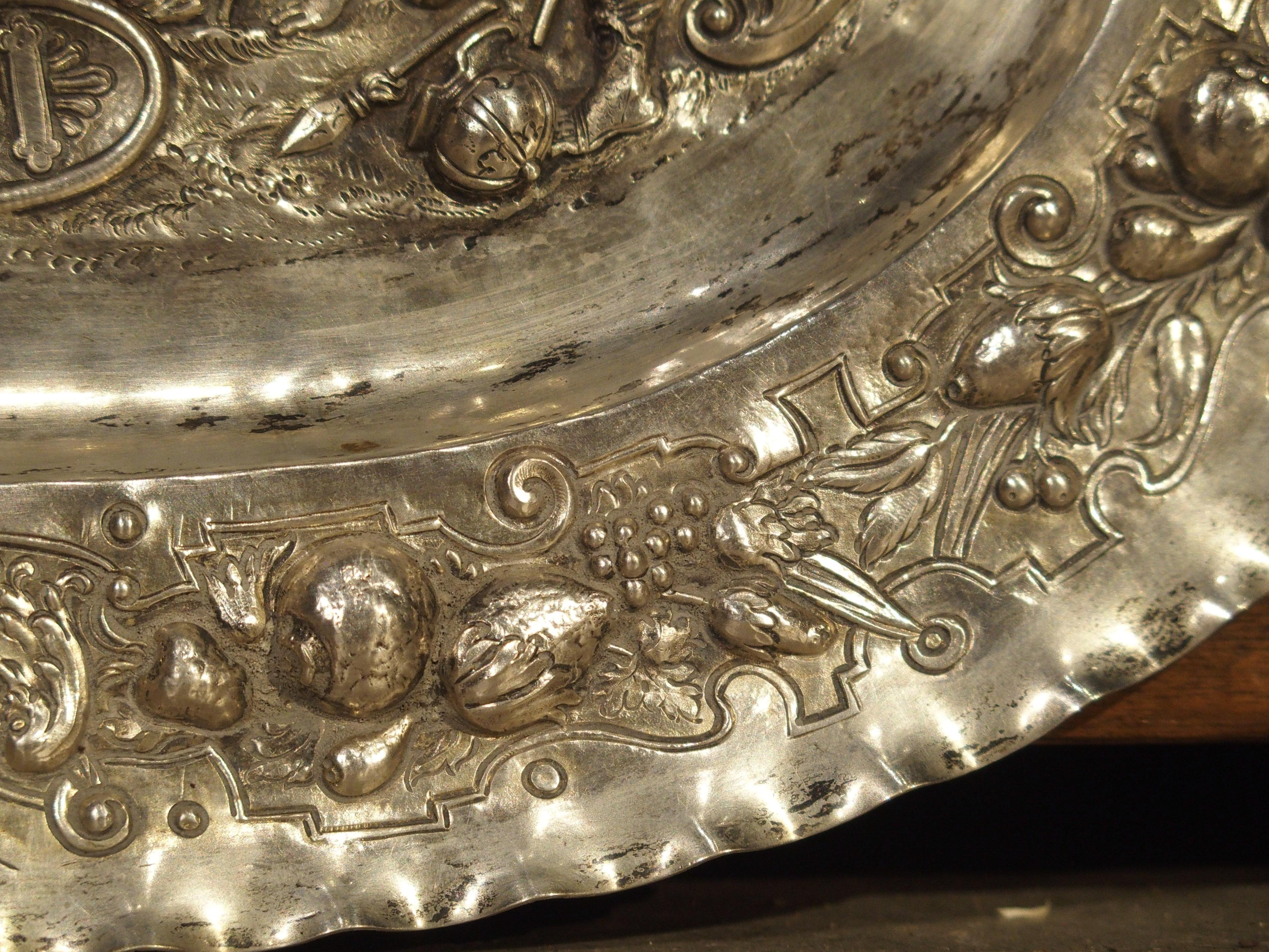 Antique German Silver Repoussé Battle Scene Tray, Circa 1850 For Sale 2