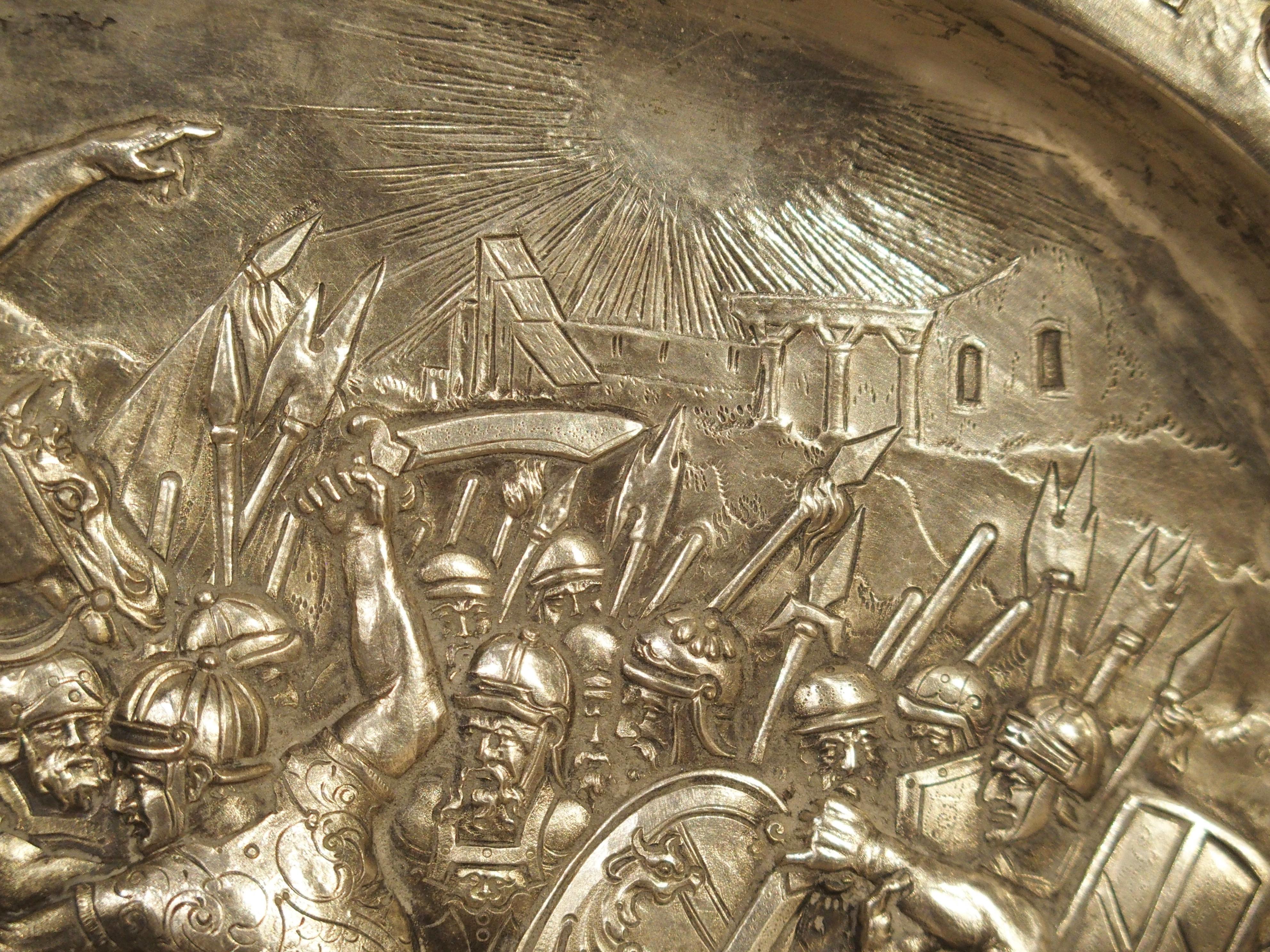 Antique German Silver Repoussé Battle Scene Tray, Circa 1850 For Sale 3
