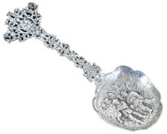 Antique German Silver Repousse Reticulated Tea Caddy Berry Serving Spoon 72g