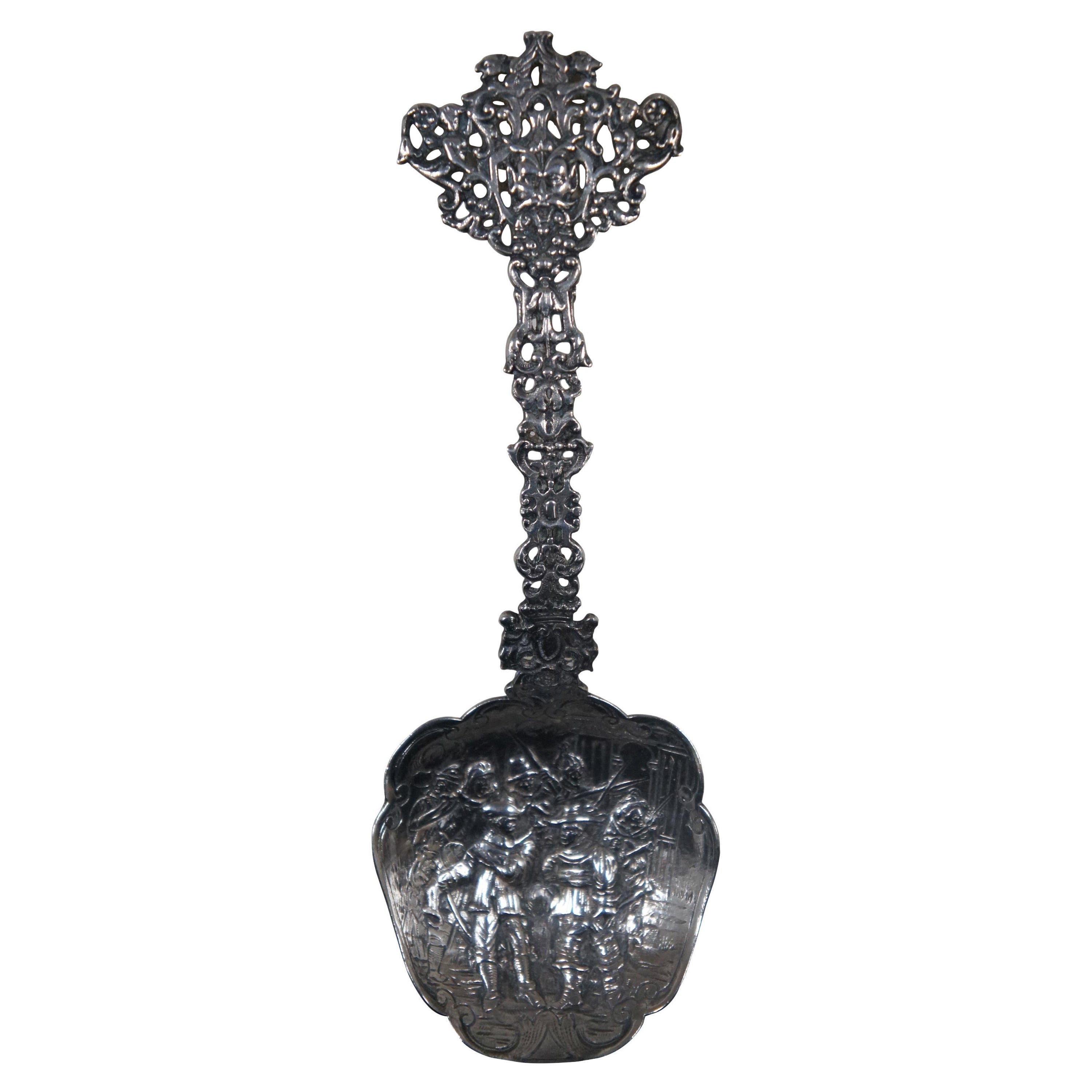 Antique German Silver Repousse Reticulated Tea Caddy Berry Serving Spoon 72g