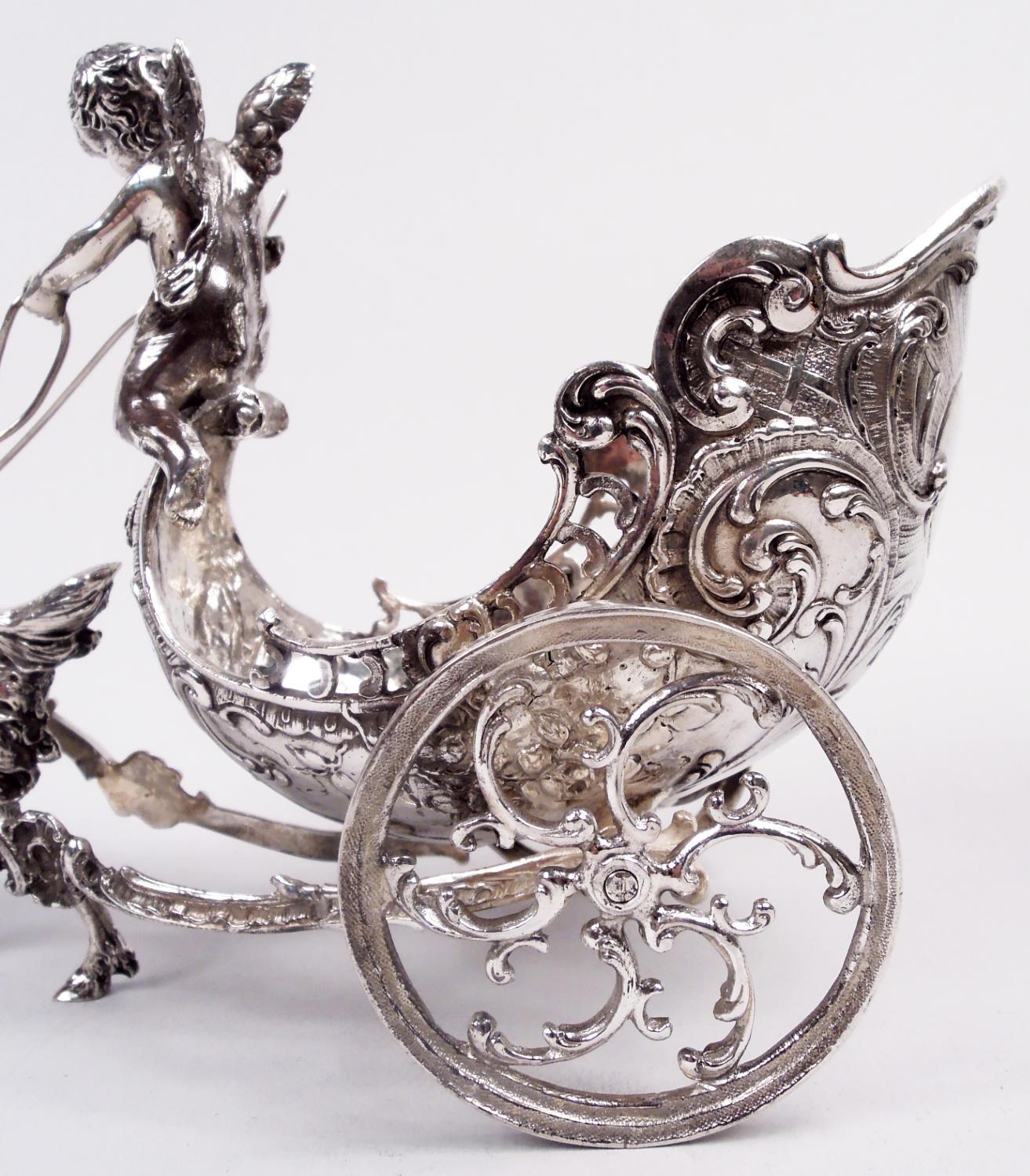 Antique German Silver Rococo Fantasy Goat-Harnessed Cupid Coach For Sale 6