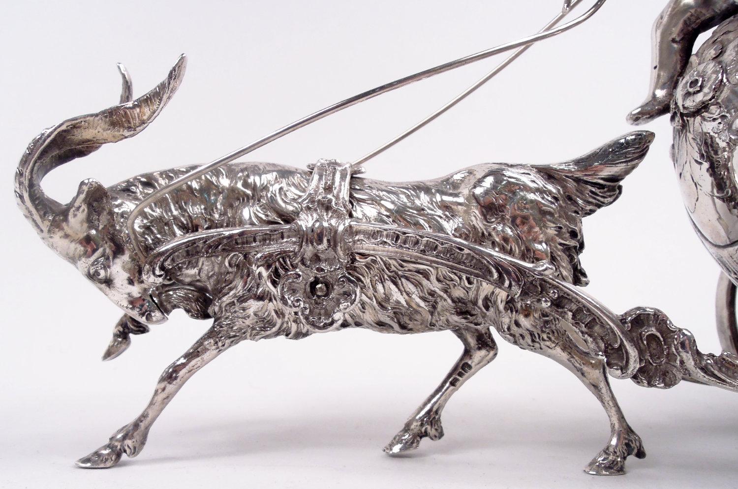 Antique German Silver Rococo Fantasy Goat-Harnessed Cupid Coach For Sale 4