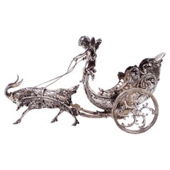 Antique German Silver Rococo Fantasy Goat-Harnessed Cupid Coach