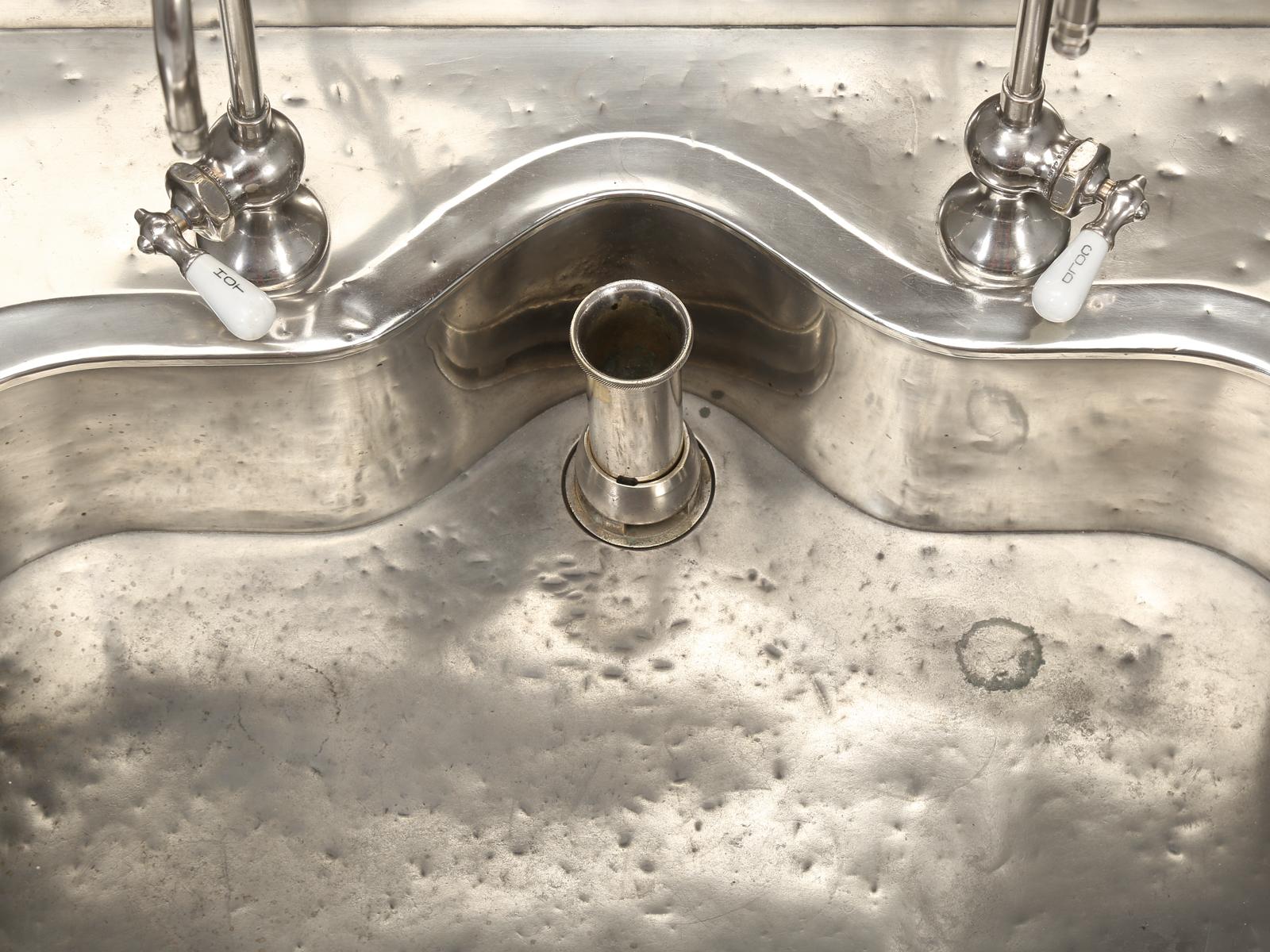 Early 20th Century Antique German Silver Sink with Matching Backsplash and Faucets