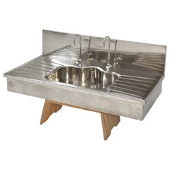 Antique German Silver Sink with Matching Backsplash and Faucets