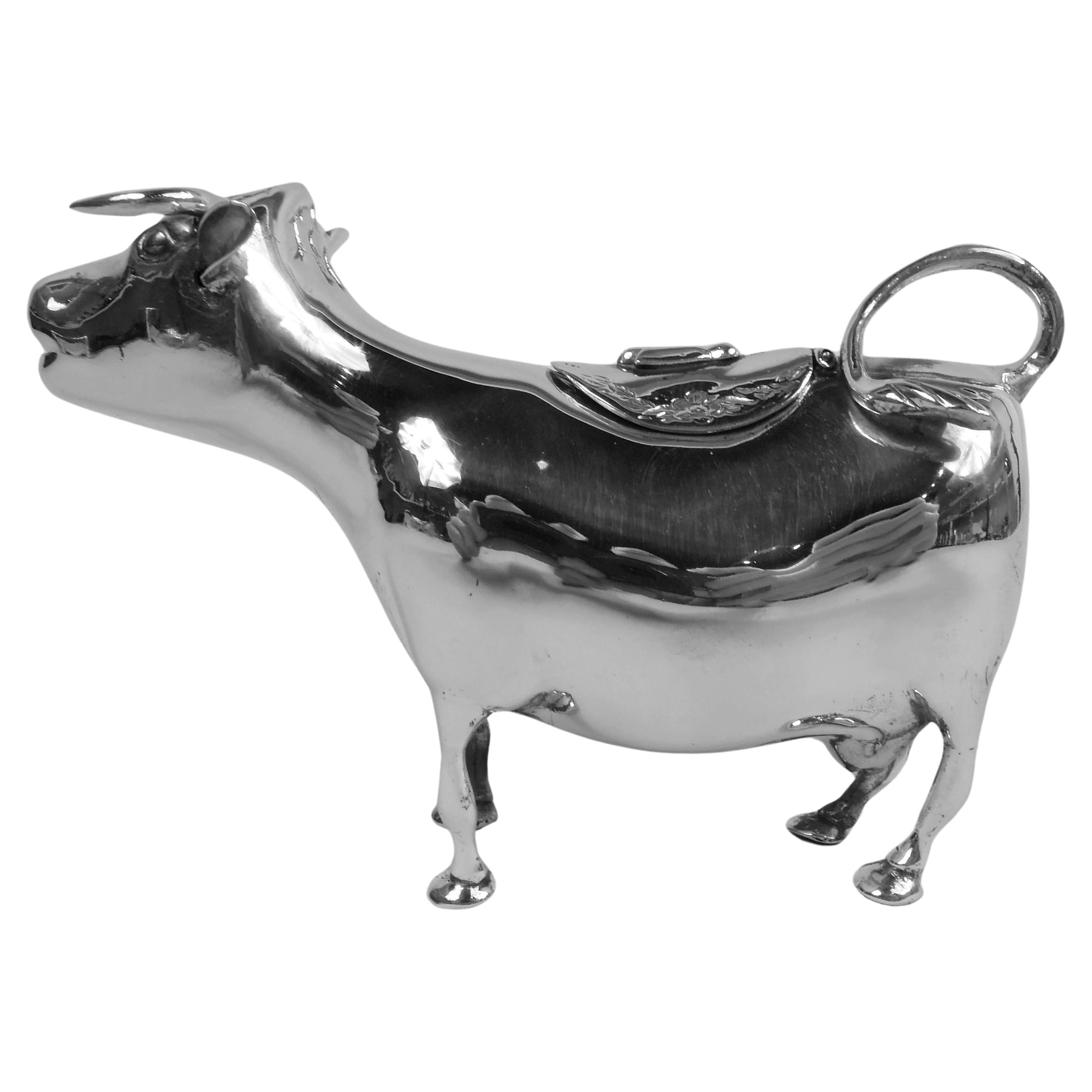 Antique German Silver Sweet Beast Cow Creamer   For Sale