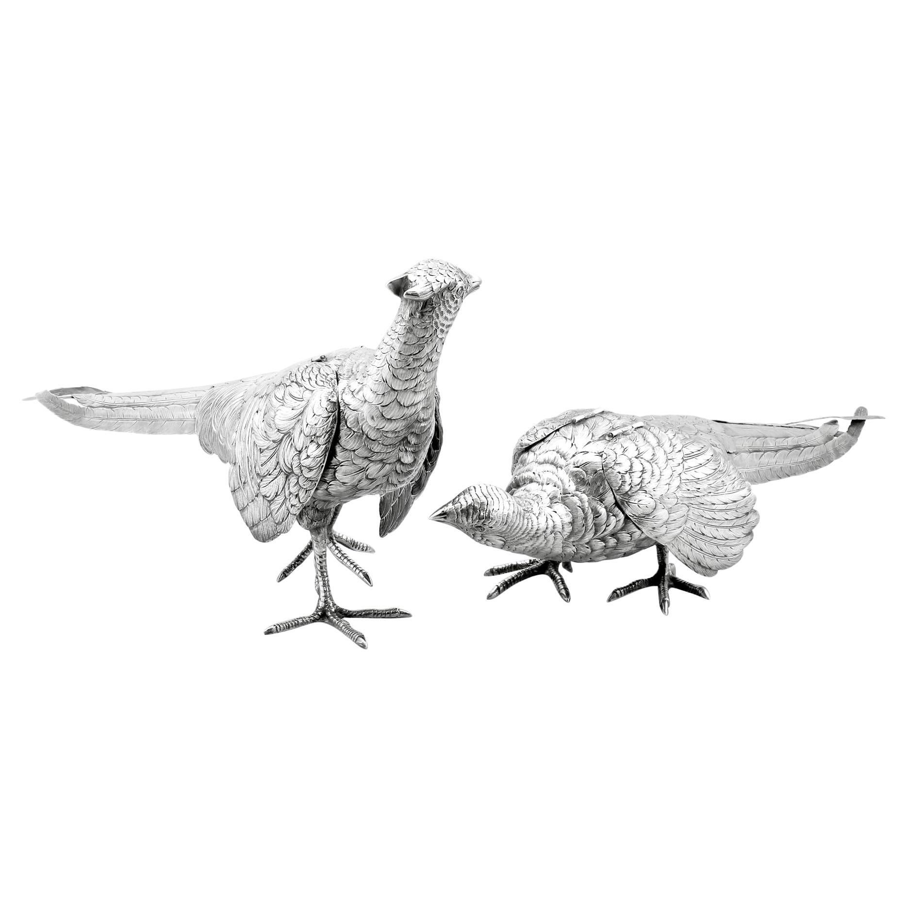 Antike deutsche Silber-Tisch Pheasants aus Silber im Angebot