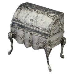 Antique German Silver Table Snuff Box with Repoussé Figural Decoration