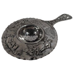 Antique German Silver Tea Strainer with Smoking, Toping Rustics