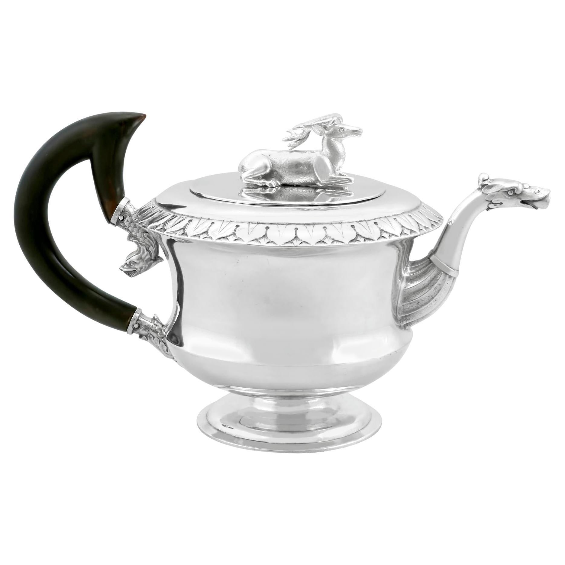 Antique German Silver Teapot by Breyman, Chased Decoration, Circa 1820