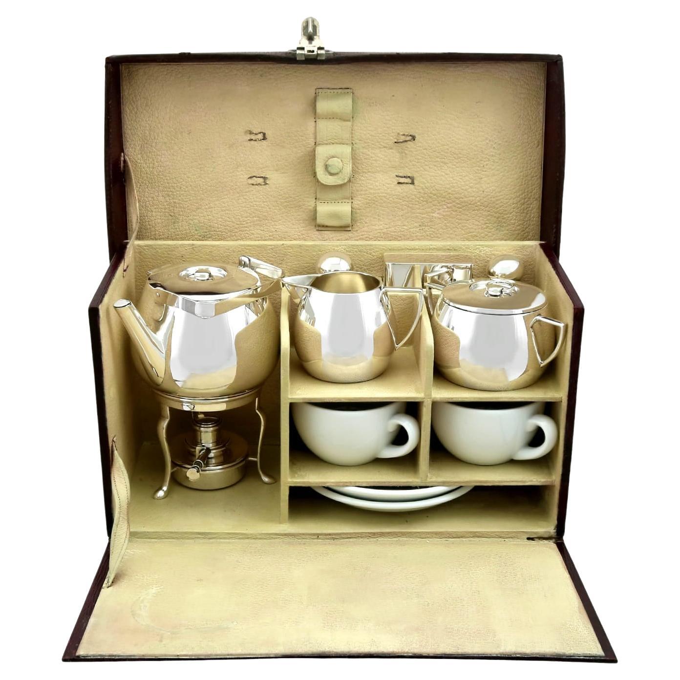 1920s German Silver Ten Piece Picnic Tea Service For Sale