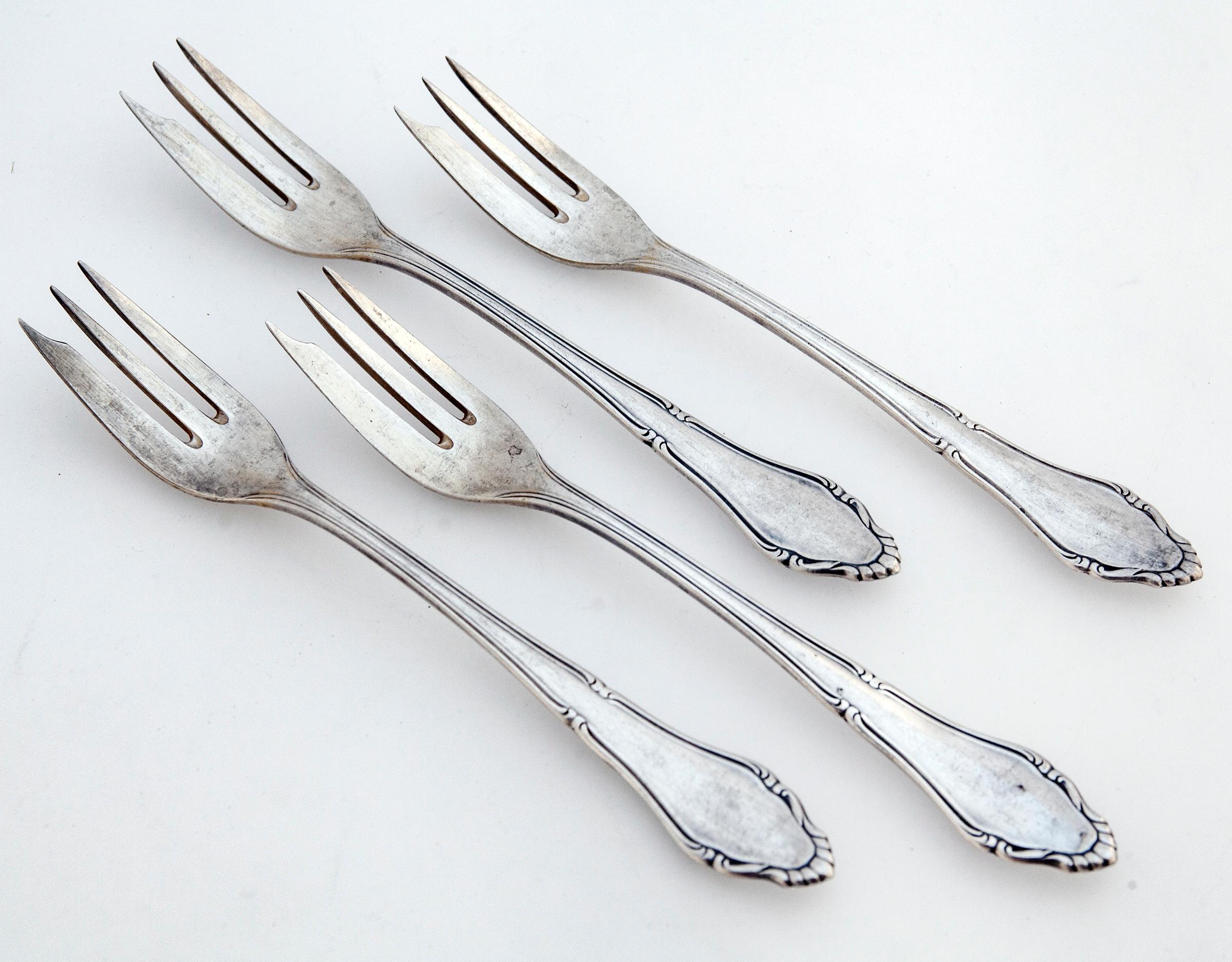 French Provincial Antique German Silverplate Cake Server & Cake Fork; Set of 9 For Sale