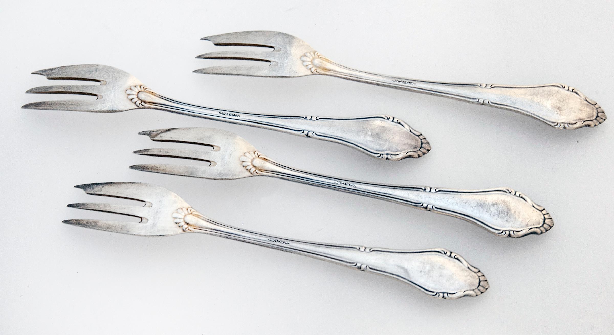 20th Century Antique German Silverplate Cake Server & Cake Fork; Set of 9 For Sale