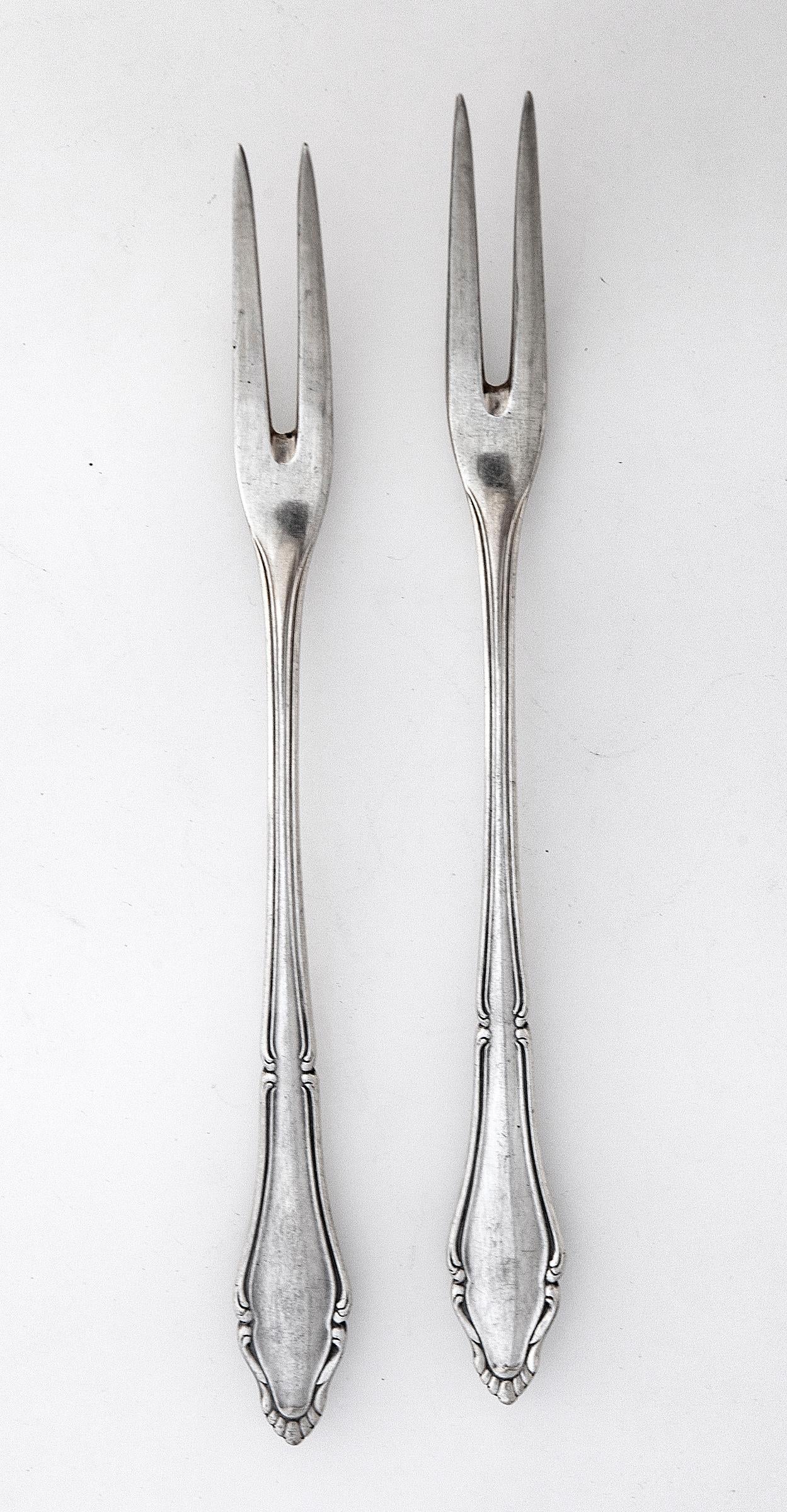 Antique German silverplate pickle forks, set of 2.