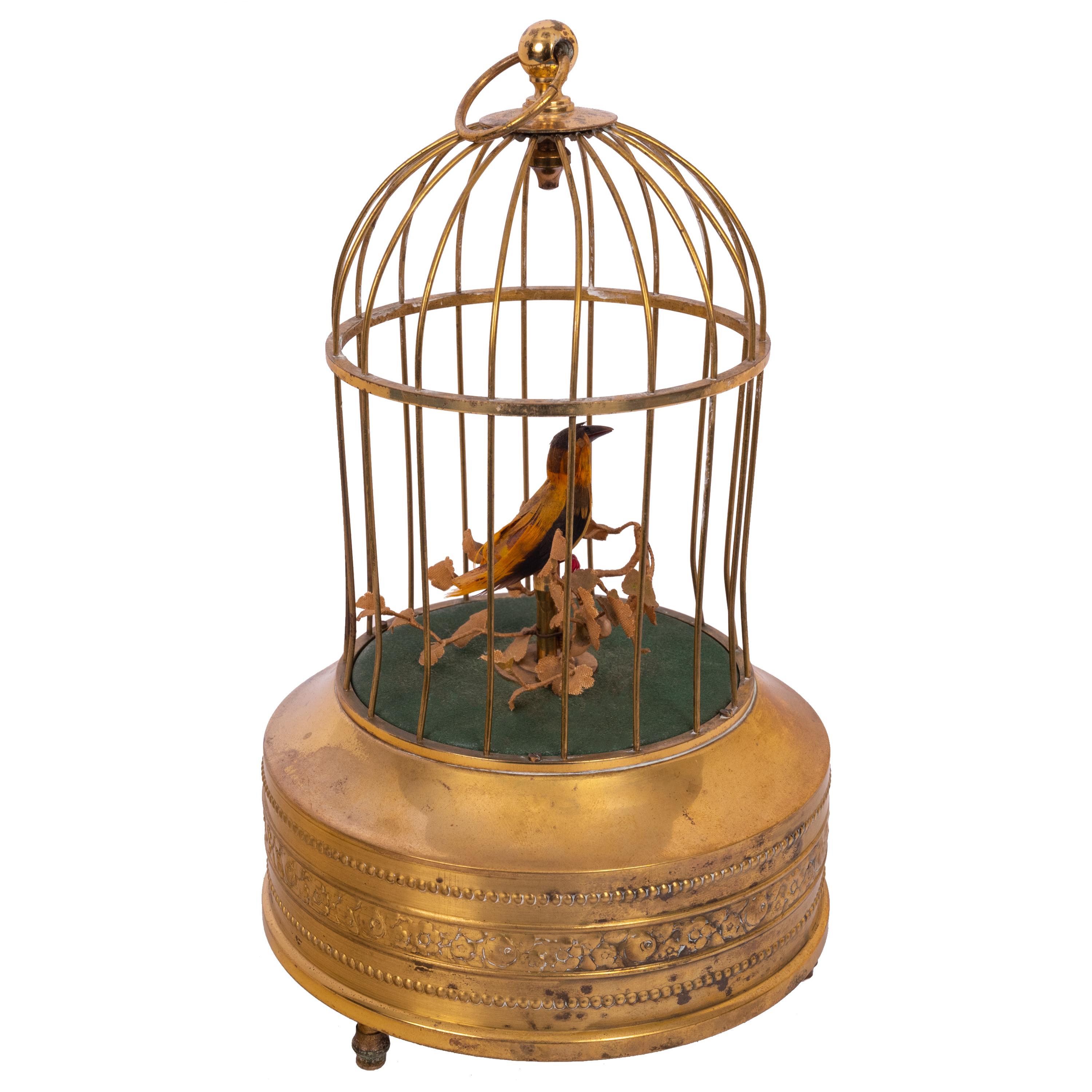 Art Deco Antique German Singing Bird in a Cage Music Box Automaton Karl Griesbaum 1930