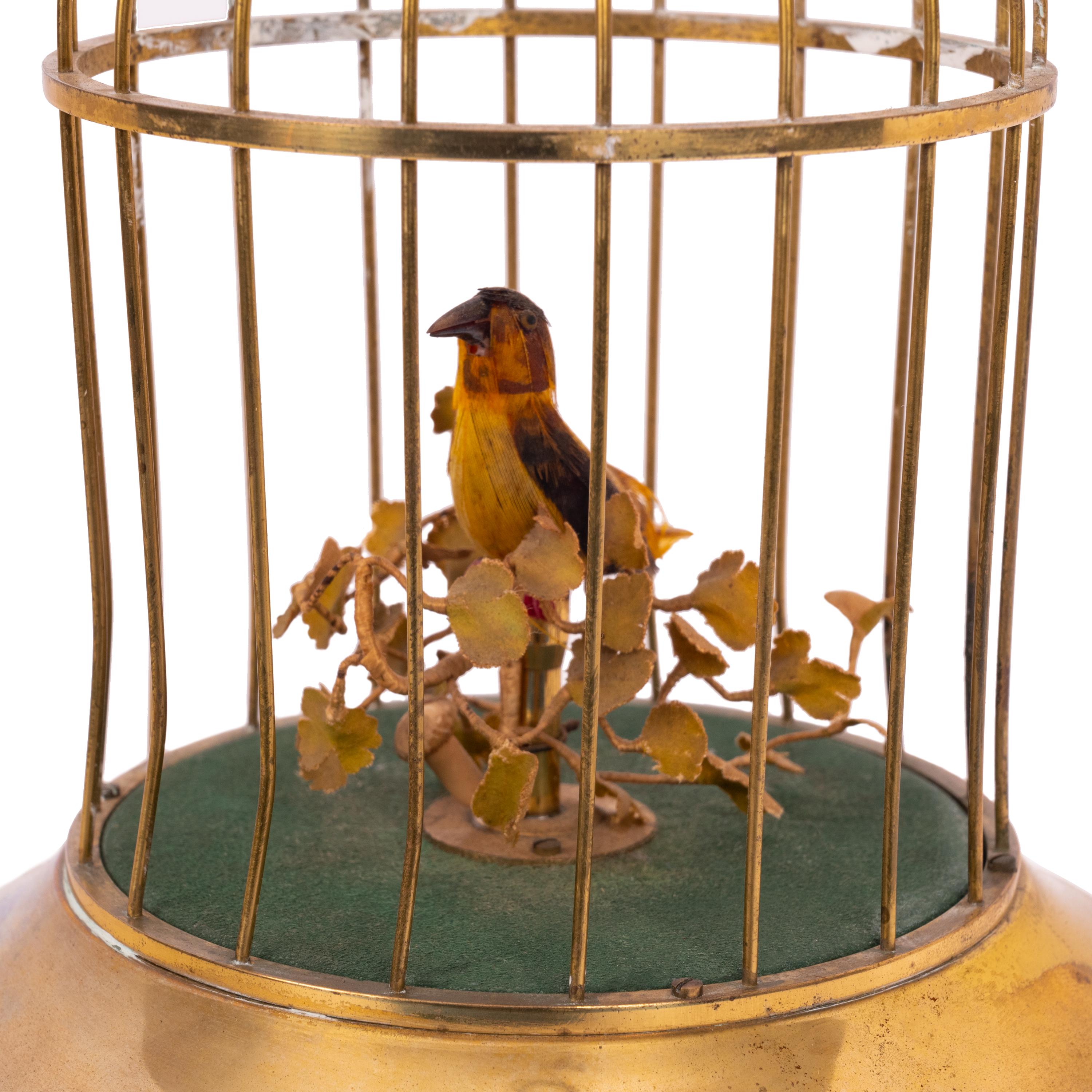 Mid-20th Century Antique German Singing Bird in a Cage Music Box Automaton Karl Griesbaum 1930