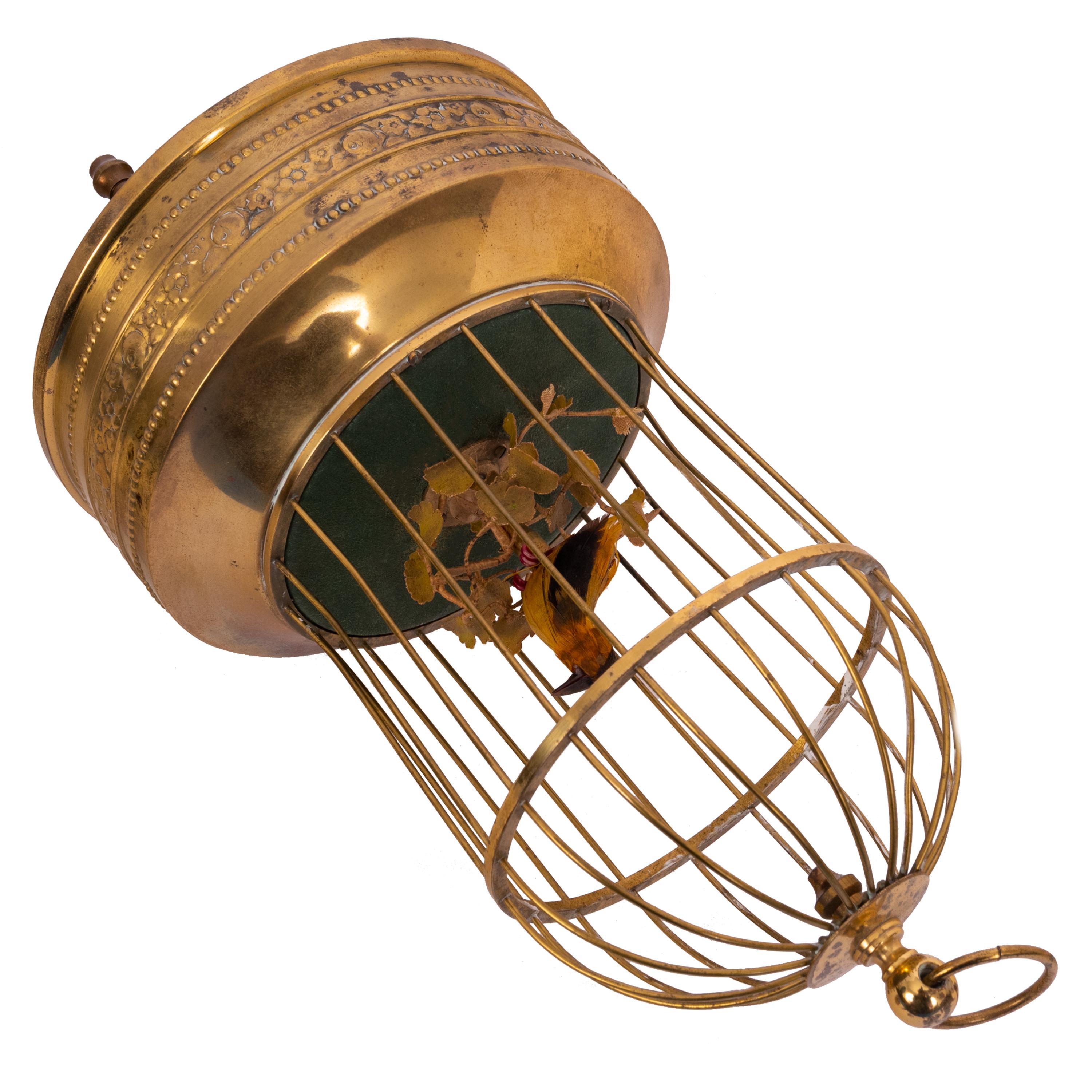 Brass Antique German Singing Bird in a Cage Music Box Automaton Karl Griesbaum 1930
