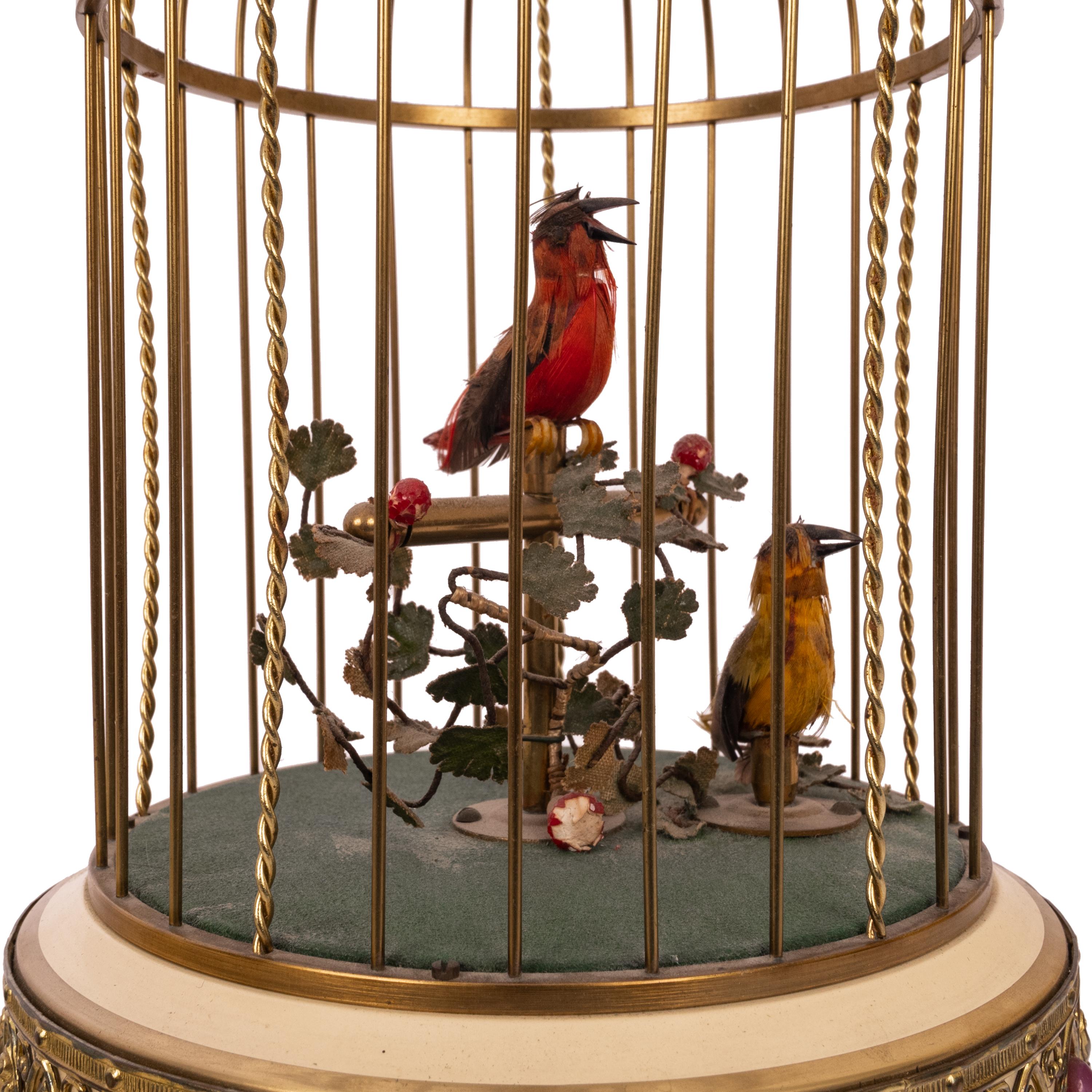 Mid-20th Century Antique German Singing Twin Bird Cage Music Box Automaton Karl Griesbaum 1950