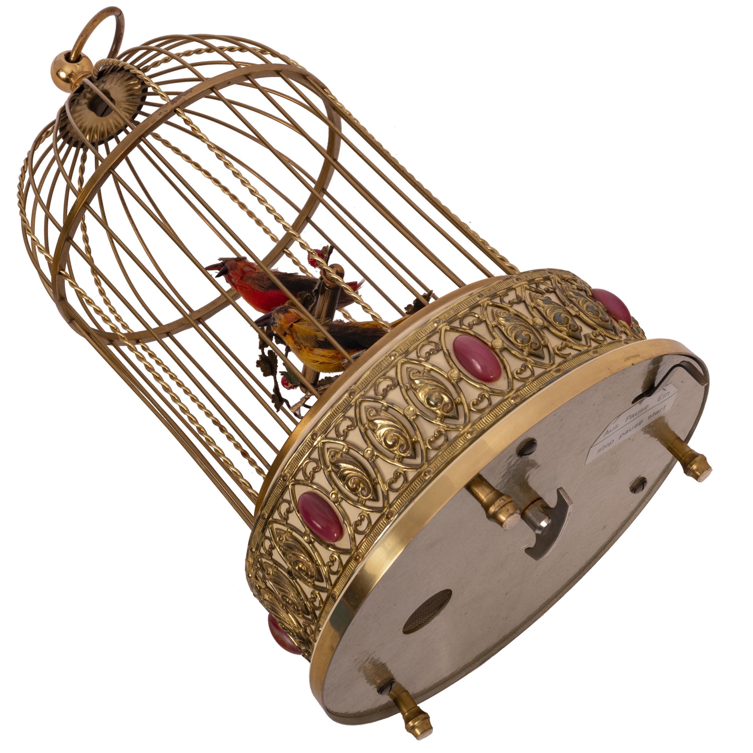 Brass Antique German Singing Twin Bird Cage Music Box Automaton Karl Griesbaum 1950