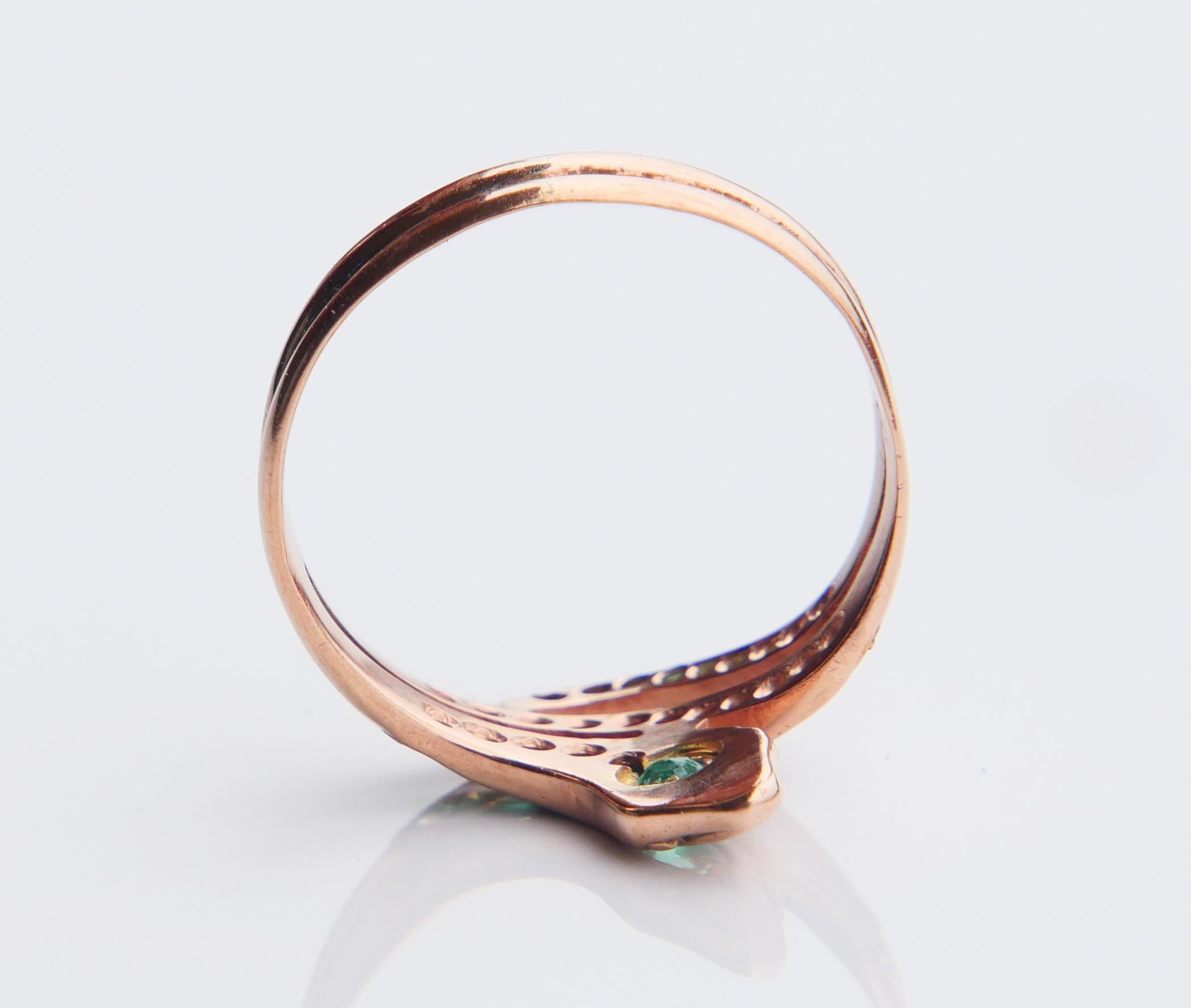 Antique German Snake Ring Emeralds Diamonds solid 9K Gold ØUS 7.75/ 2.61gr 6