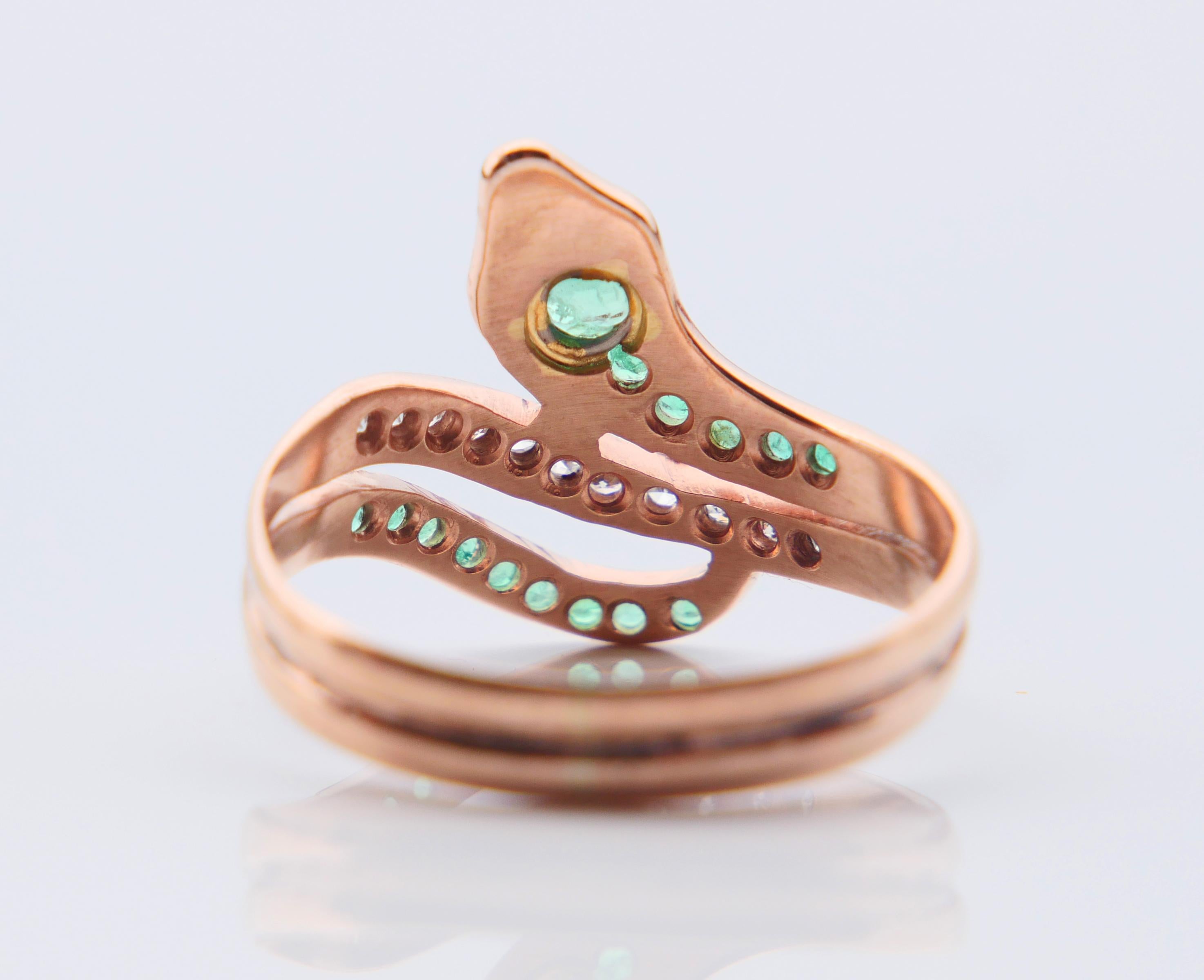 Antique German Snake Ring Emeralds Diamonds solid 9K Gold ØUS 7.75/ 2.61gr 4