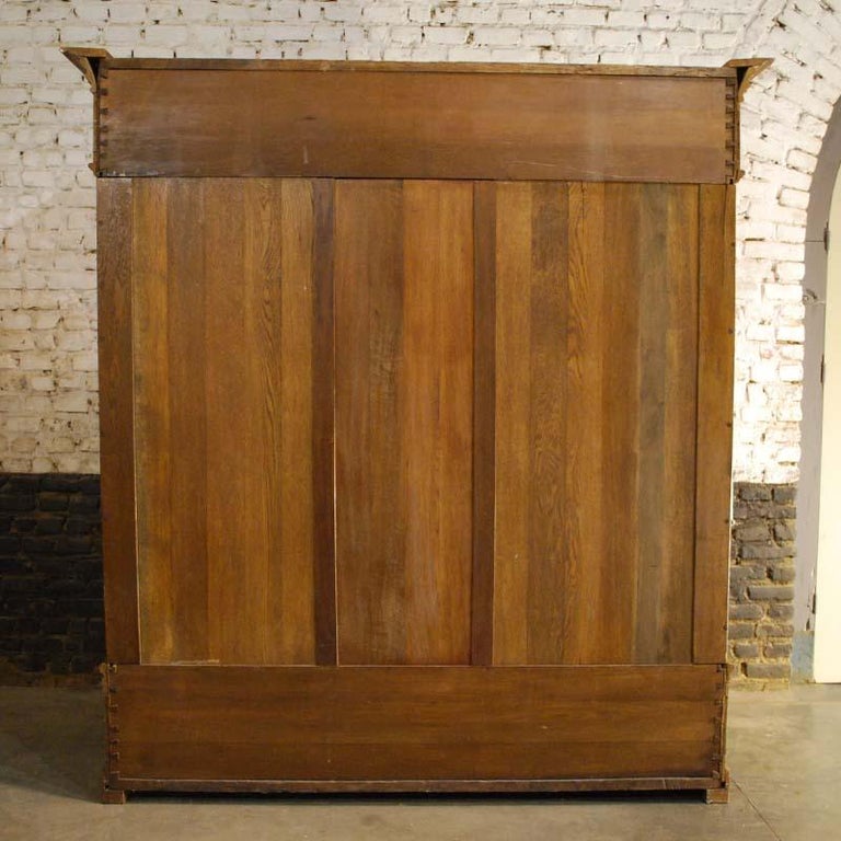 Antique German Solid Oak Wardrobe Cabinet In Honey Color For Sale