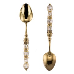 Antique German Solid Silver-Gilt and Moser Glass Cutlery Service, circa 1880