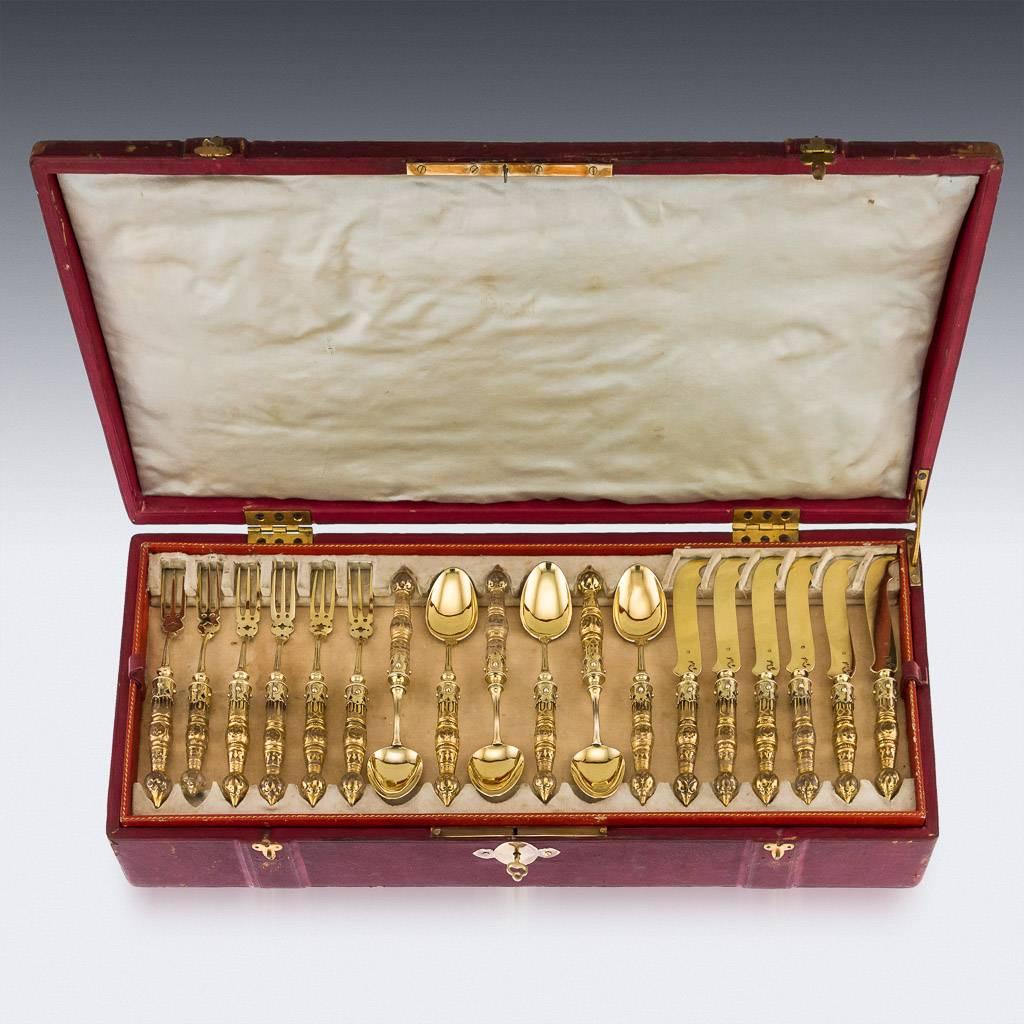 Antique German Solid Silver-Gilt and Moser Glass Cutlery Service, circa 1880 2