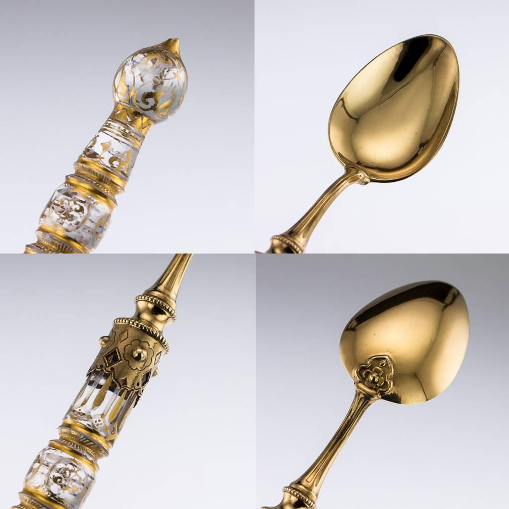 Antique German Solid Silver-Gilt and Moser Glass Cutlery Service, circa 1880 4